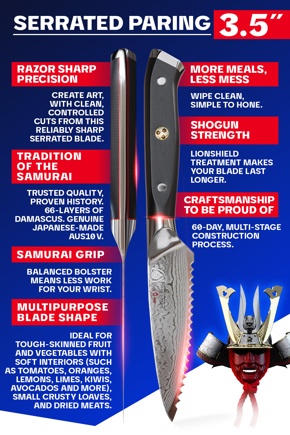 Premium Serrated Paring Knife 3.5 Inch - Shogun Series ELITE by Dalstrong - Perfect for Fruit Peeling, Vegetable Slicing & Kitchen Prep