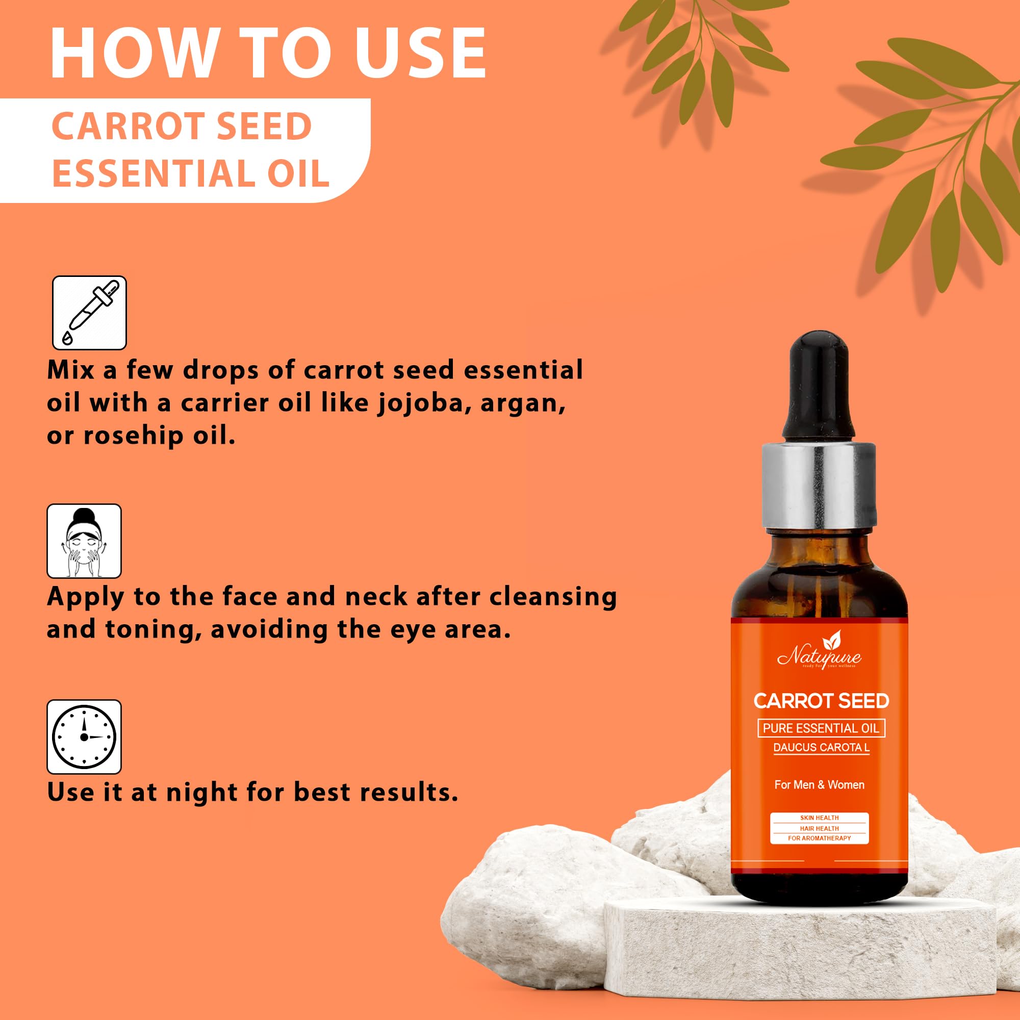 Natupure 100% Pure Carrot Seed Essential Oil - Undiluted, Natural for Skin & Hair Care - 30ml Bottle - Perfect for Aromatherapy, Massage & DIY Beauty Recipes
