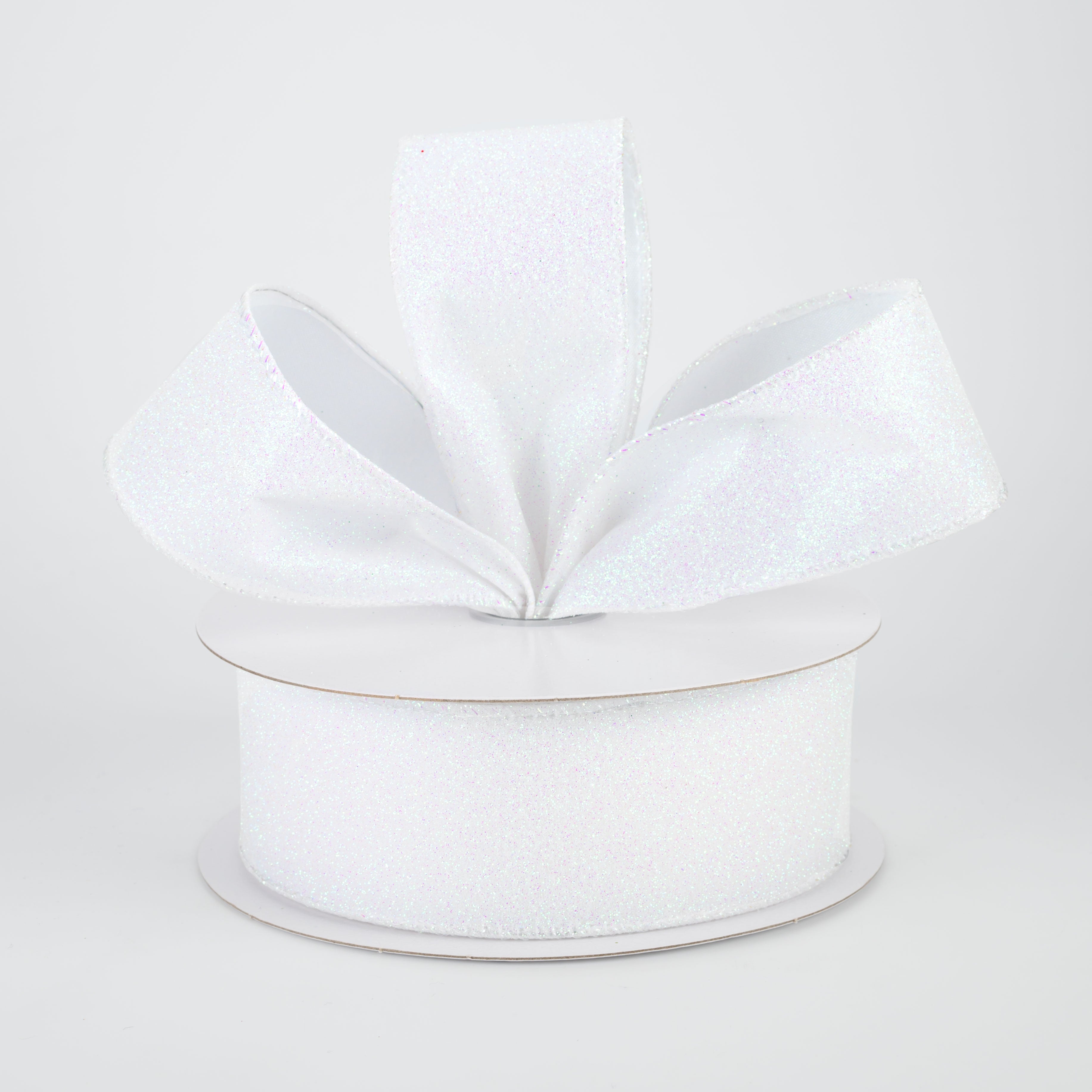 1.5 Inch Wide Lustrous All Flat Glitter Ribbon - Iridescent White (10 Yards) for Gift Wrapping, DIY Crafts, Party Decorations and Scrapbooking