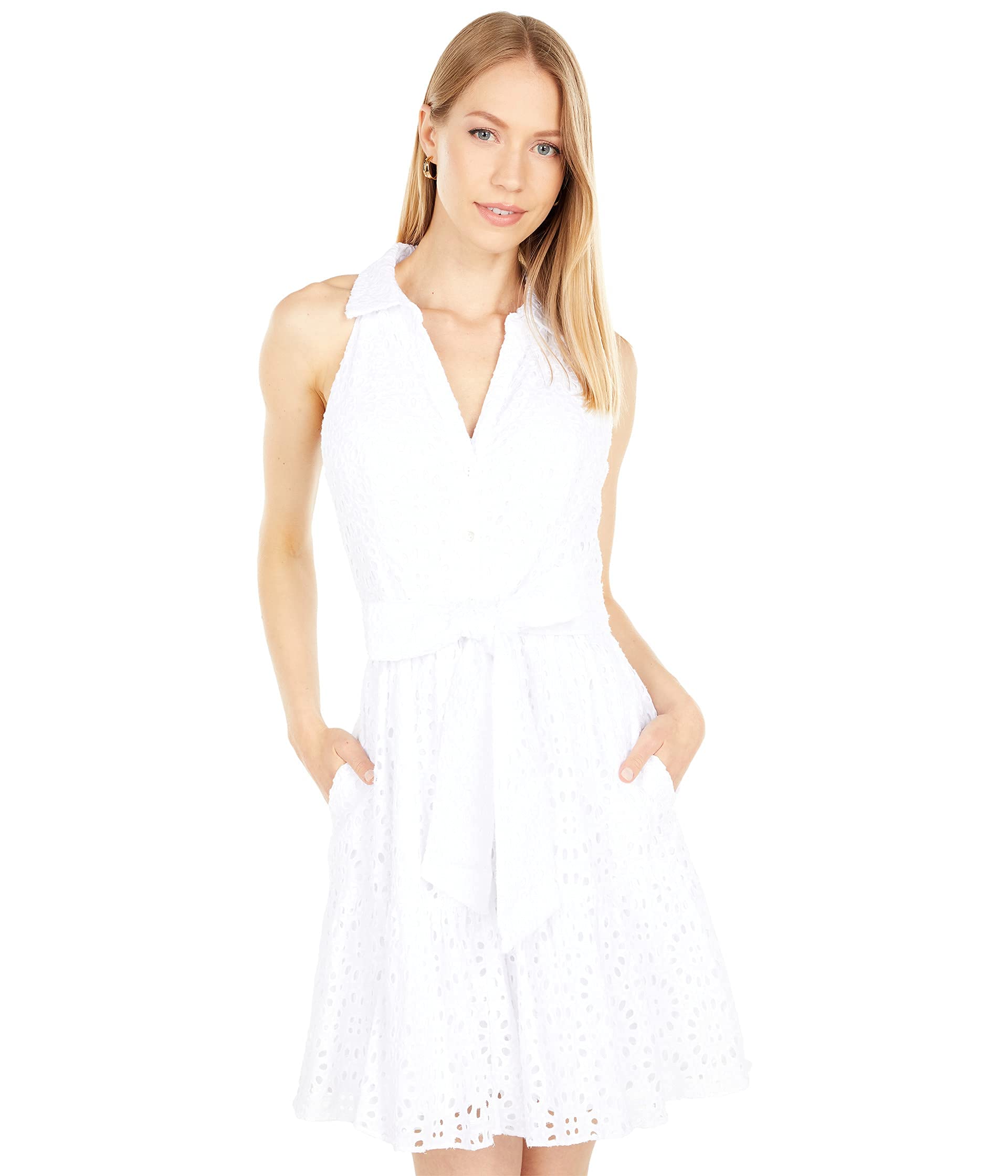 Lilly Pulitzer Trisha Shirtdress - Resort White Beach Paradise Eyelet Dress for Women | Perfect for Summer Vacations, Beach Getaways & Resort Wear