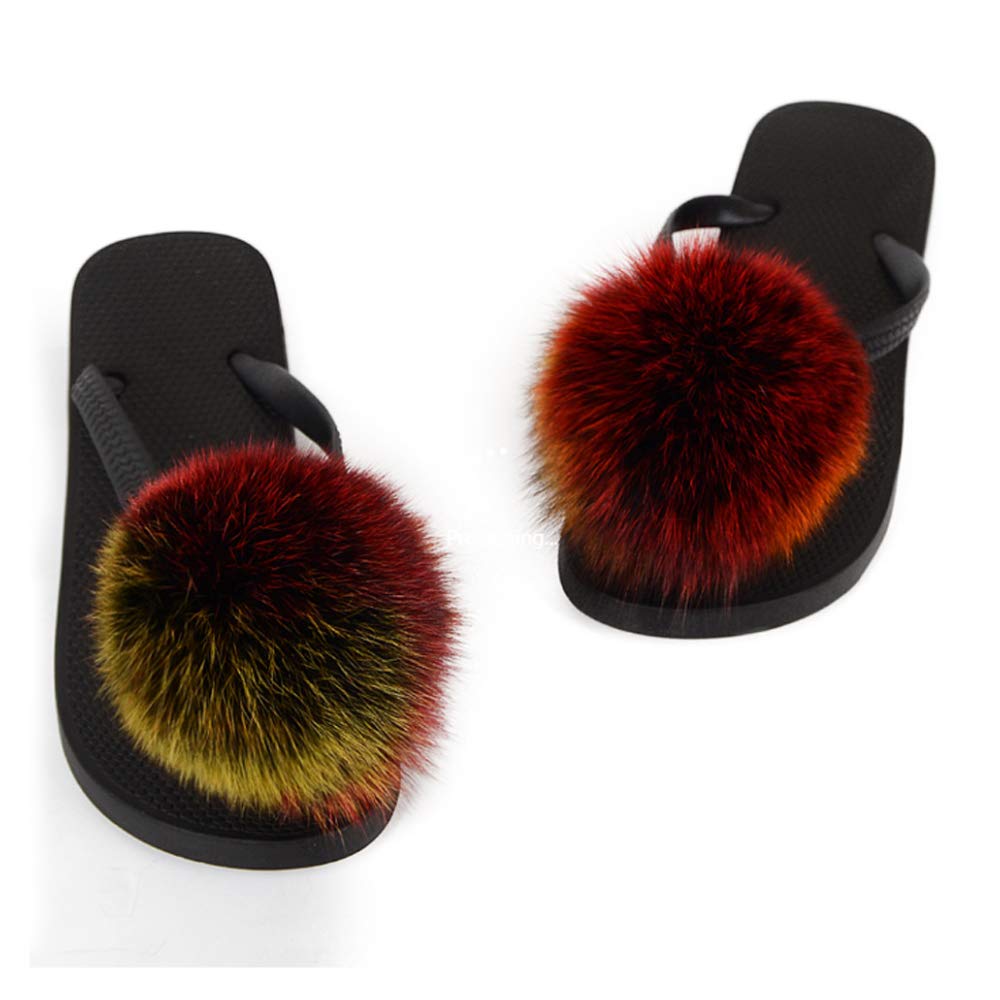 DAYISS Women's Real Fox Fur Ball Slides - Fluffy Fuzzy Slippers & Furry Sandals for Women | Cozy House Shoes for Lounge, Spa, and Indoor Comfort