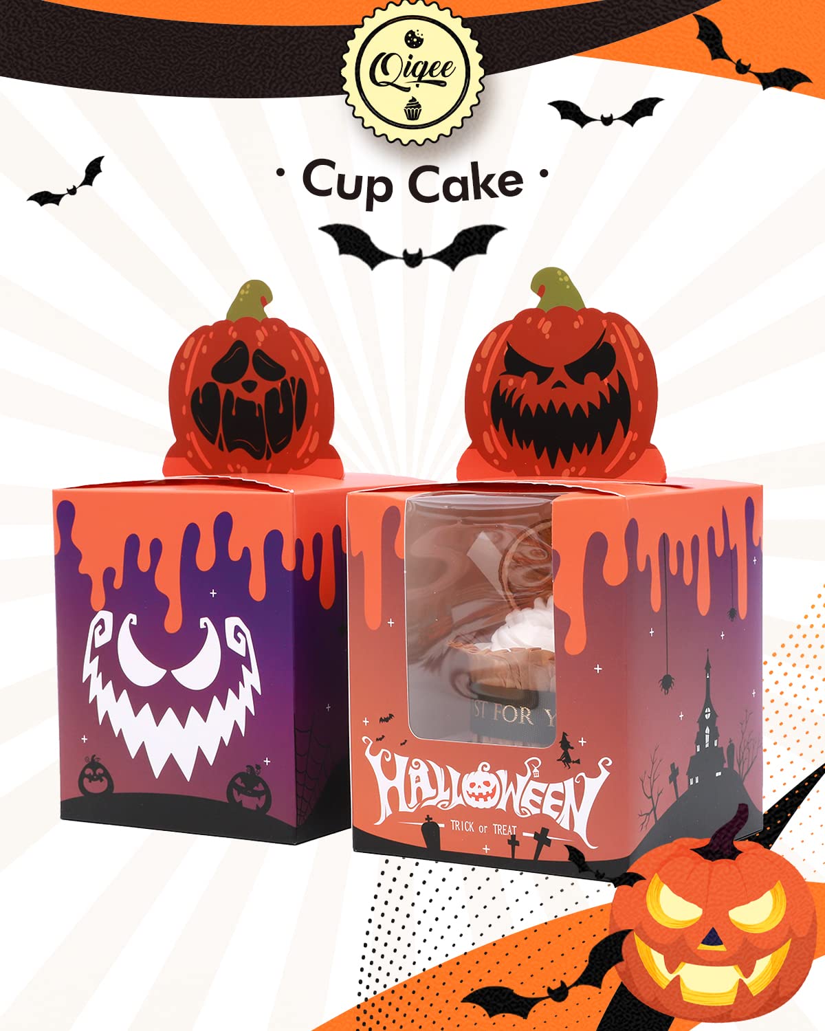 Halloween Cupcake Boxes 60pcs with Window - 3.7
