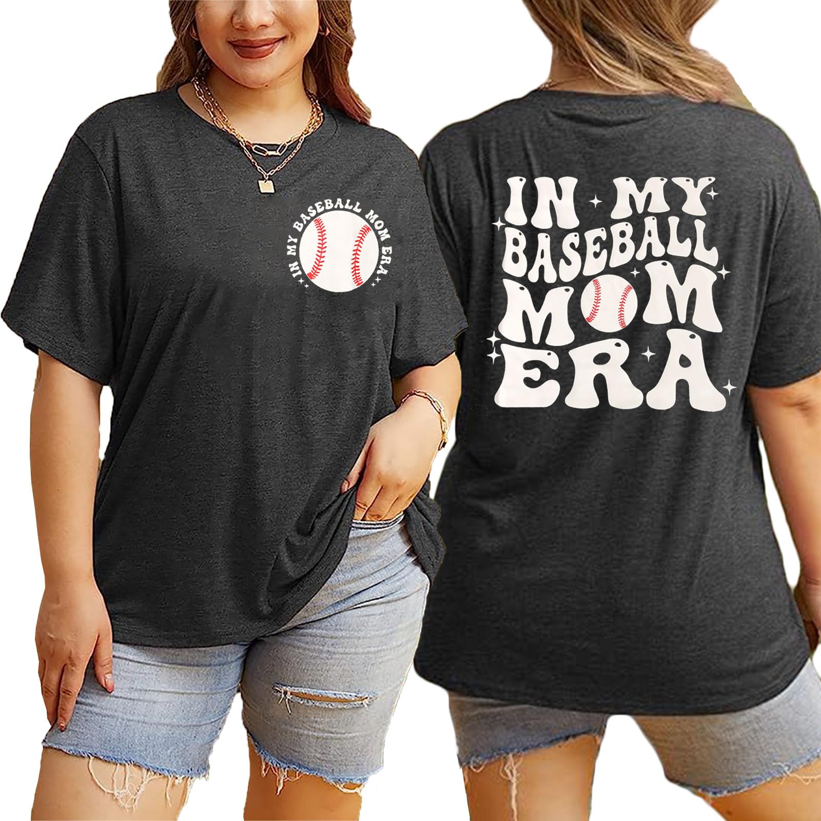 **Plus Size Baseball Mom Shirt for Women - Comfortable Short Sleeve Tee for Gameday & Casual Wear - Perfect for Summer Outings, Baseball Games & Mom Life**