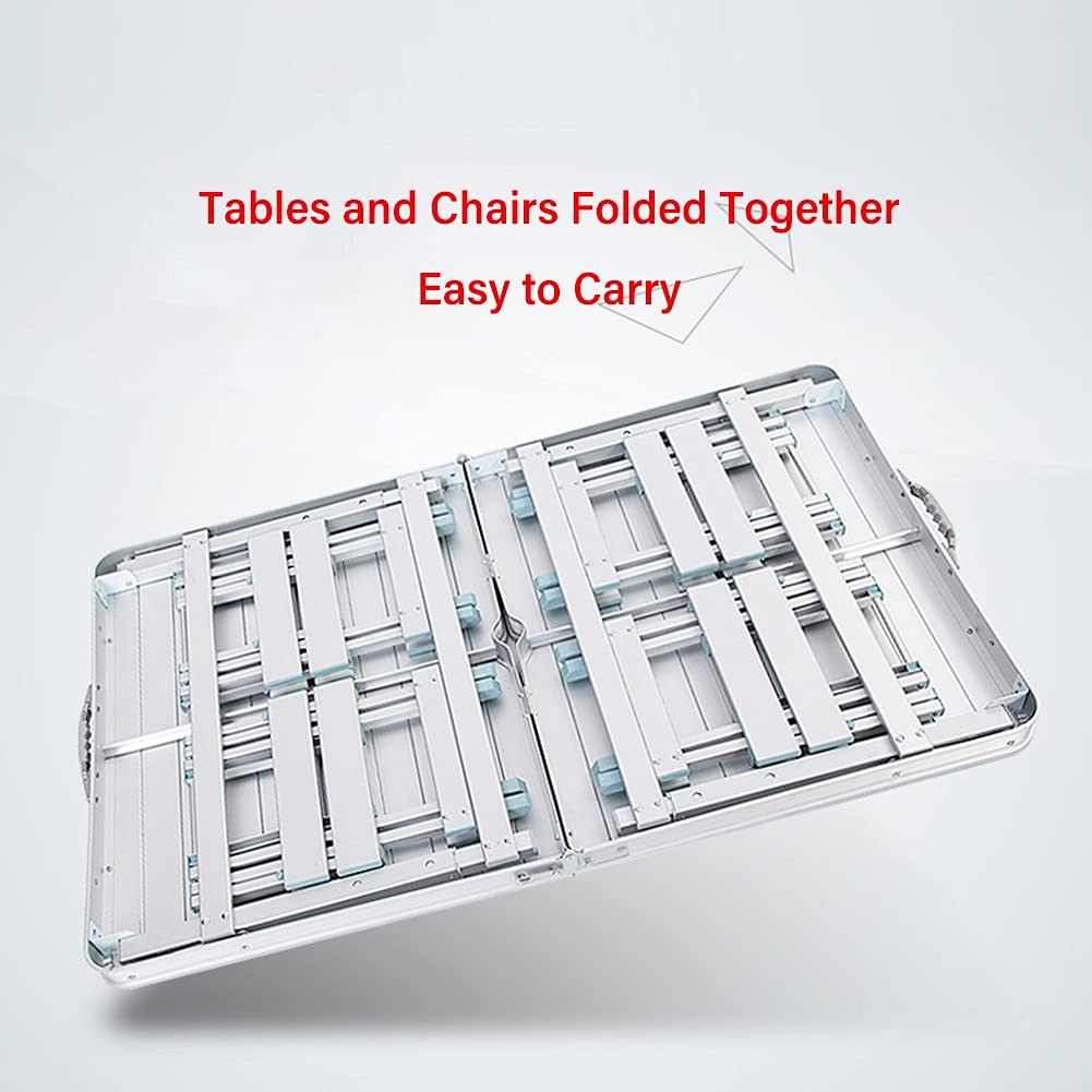 Portable Folding Camping Table Set with 4 Chairs - Adjustable Height Lightweight Aluminum Outdoor Picnic Table - Perfect for Camping, Beach, BBQ, Picnic, Cooking, Parties, Office & Indoor Use
