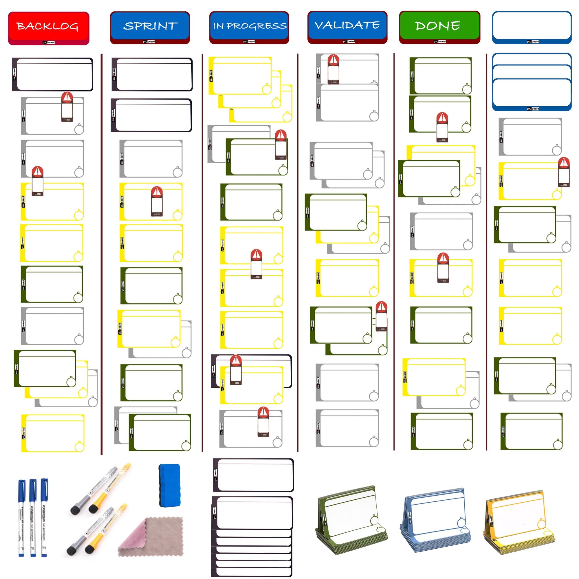 PMXBoard Agile Management Set Plus - 156-Piece Scrum & Kanban Board Kit for Project Management | Magnetic Scrum Cards & Kanban Cards | Complete Agile Project Management Tool Set | Perfect for Team Collaboration, Sprint Planning & Workflow Visualization