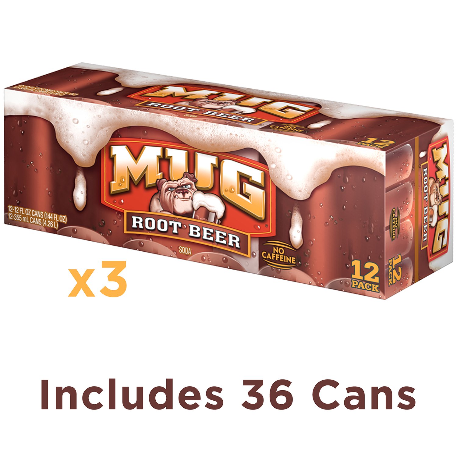 Mug Root Beer Soda - 36 Cans (12 fl oz Each) | Refreshing Fridge Pack Bundle for Parties, BBQs & Family Gatherings | Classic American Soft Drink