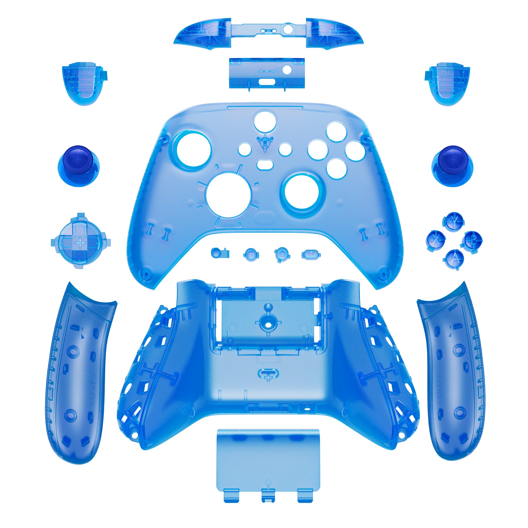 eXtremeRate Transparent Blue Controller Housing Shell Case with Buttons for Xbox Series X/S - Custom Replacement Side Rails, Front & Back Plate Cover for Xbox Series X & S Controllers - Perfect for Gaming, Modding & Customization