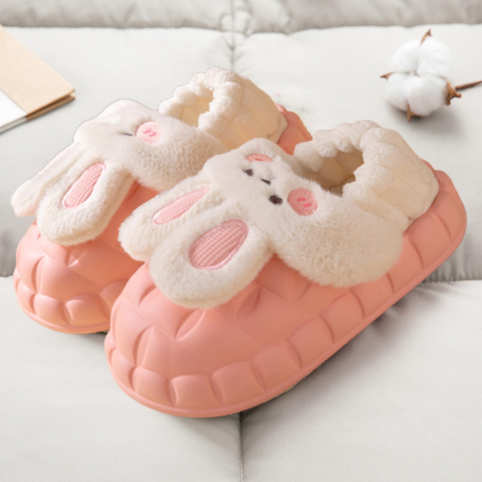 Women's Cute Removable Rabbit Ears Plush Slippers - Soft Bunny House Shoes for Women & Girls - Perfect for Indoor Lounging, Bedroom Comfort & Cozy Gift Giving
