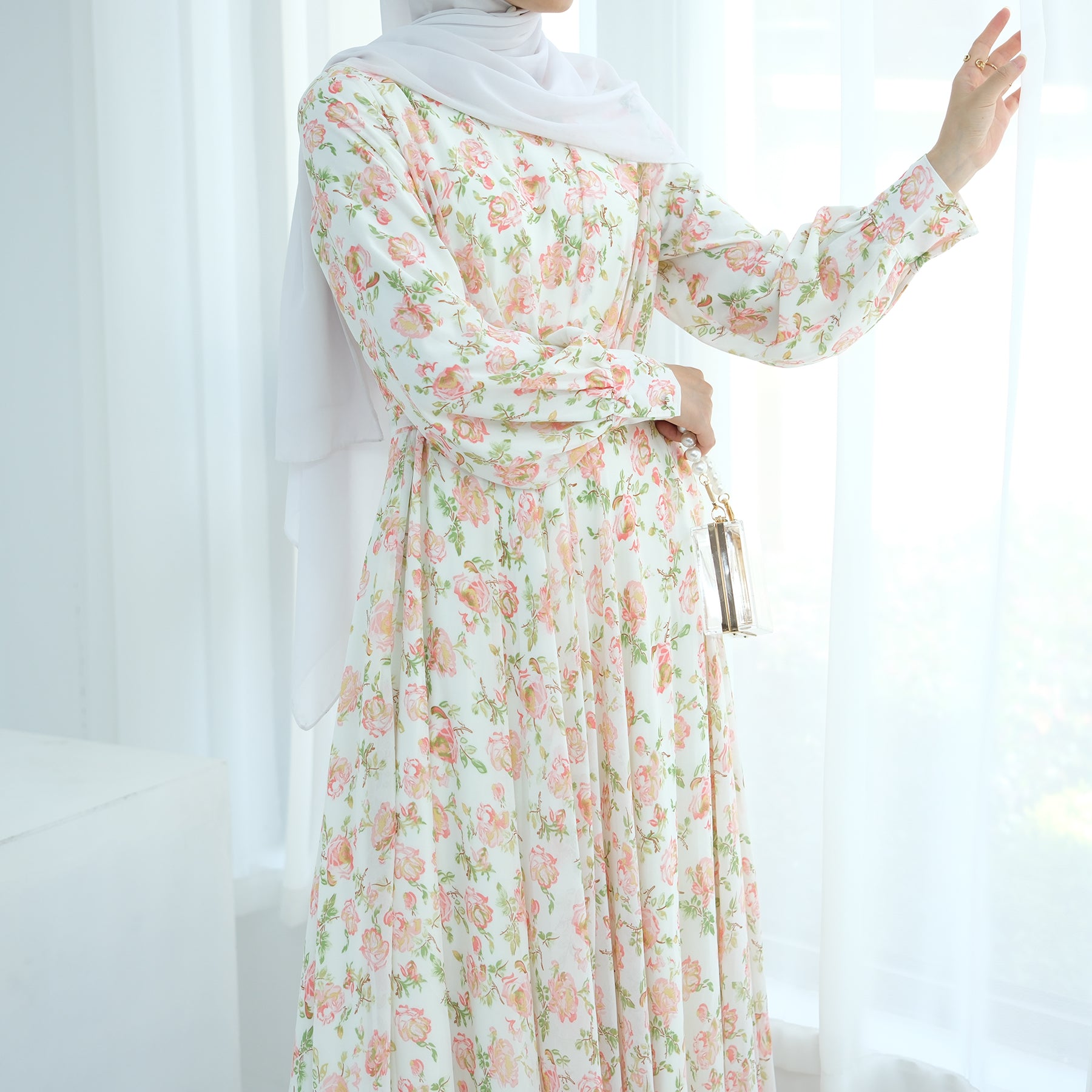Gardenia Floral Maxi Dress in Coral Green - Elegant Summer Beach Dress for Women, Perfect for Vacations, Weddings & Outdoor Parties
