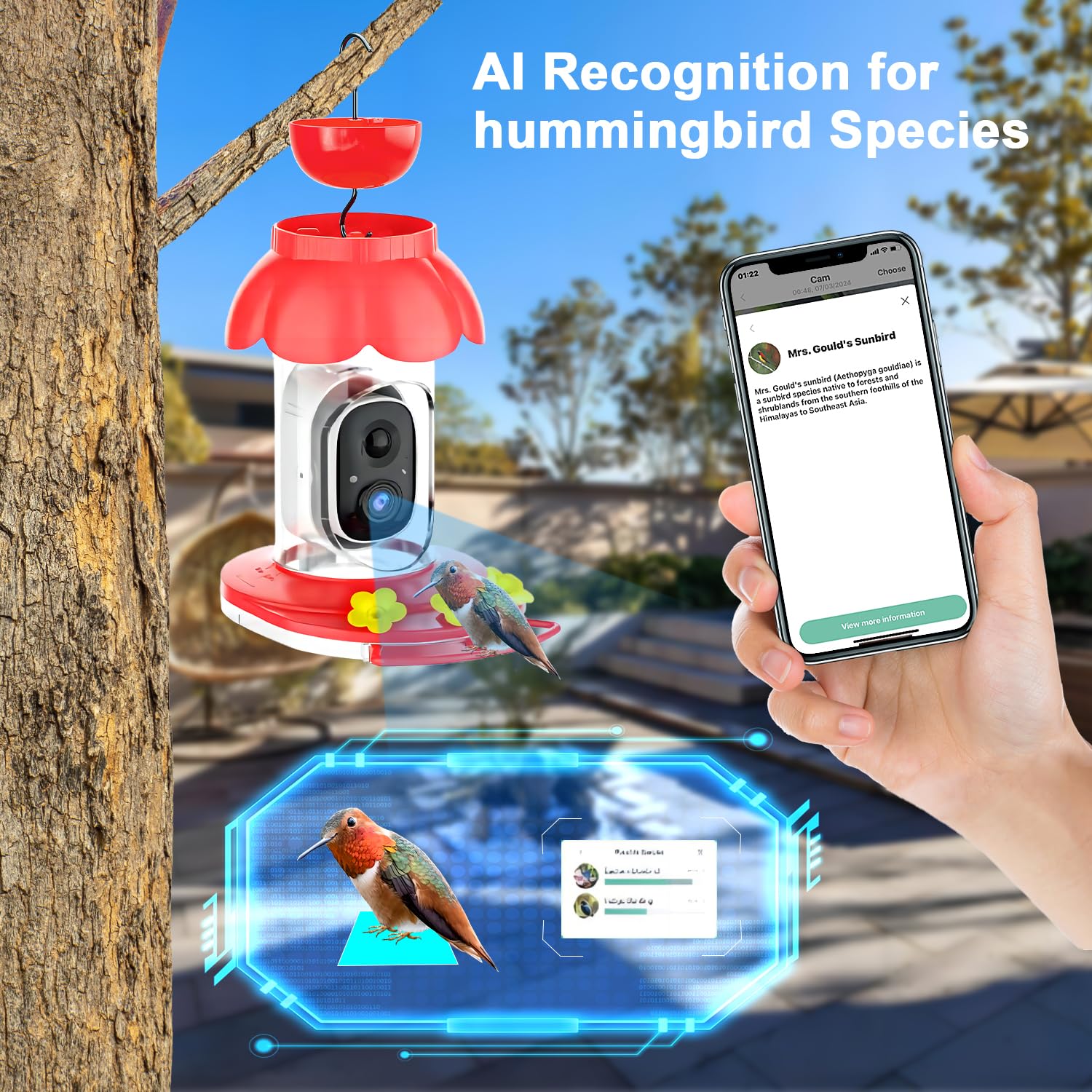 Smart Hummingbird Feeder with Wireless AI Camera - Outdoor Bird Feeder with Motion Detection & Auto Video Capture - Perfect Gift for Bird Lovers - Watch Live & Record Bird Activities in Your Garden