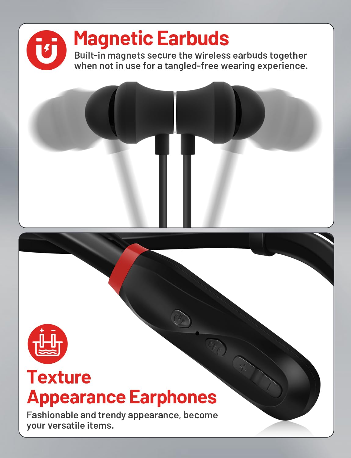 Wireless Bluetooth Neckband Headphones - 120H Playtime, Stereo Sound, Built-in Mic, IPX5 Waterproof - Comfortable In-Ear Design for Running, Gym, Workout & Office Use (Black)