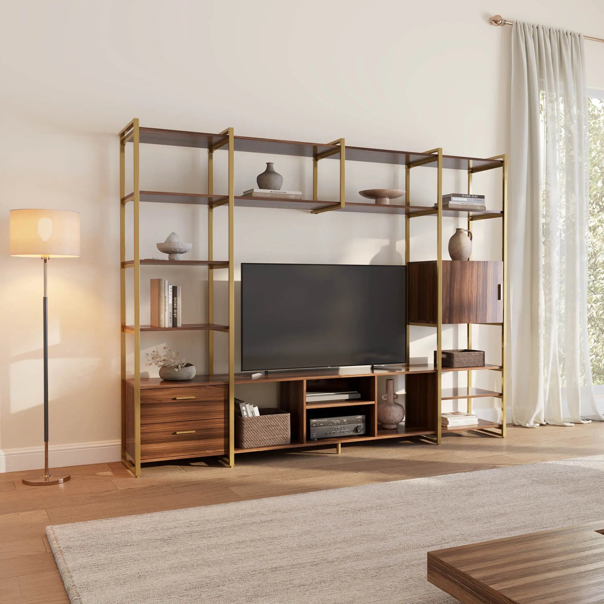 Modern Sonoma TV Stand with Storage Cabinet & Bookshelves - Perfect for Living Room, Bedroom, and Home Theater Setup