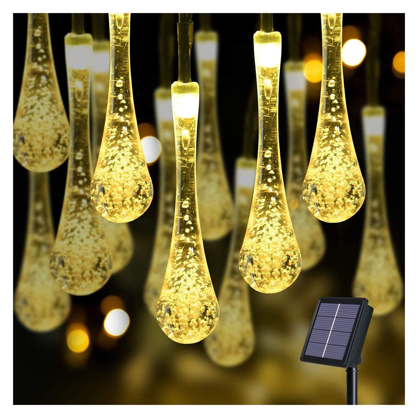Solar Raindrop String Lights - 20 to 400 LED Water Drop Crystal Fairy Lights with 2 Modes (Warm White) for Outdoor Patio, Lawn, Wedding & Holiday Decorations | Perfect for Garden, Backyard, Christmas, Halloween & Party Lighting