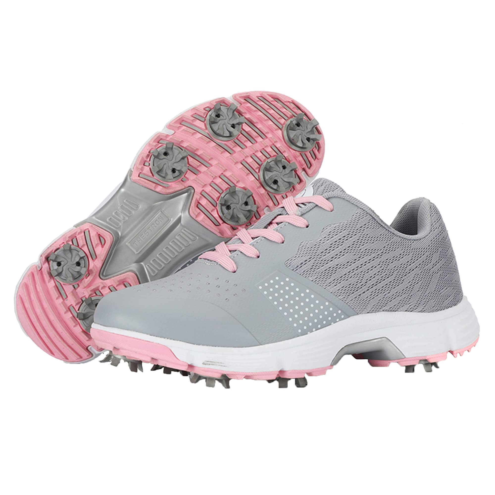 CHENPENG Women's Waterproof Golf Shoes with Spikes - Breathable Microfiber Non-Slip Sneakers for Professional & Outdoor Golfing - Plus Size Available in Gray (US 7.5) - Perfect for Golf Courses, Driving Ranges & Wet Weather Play