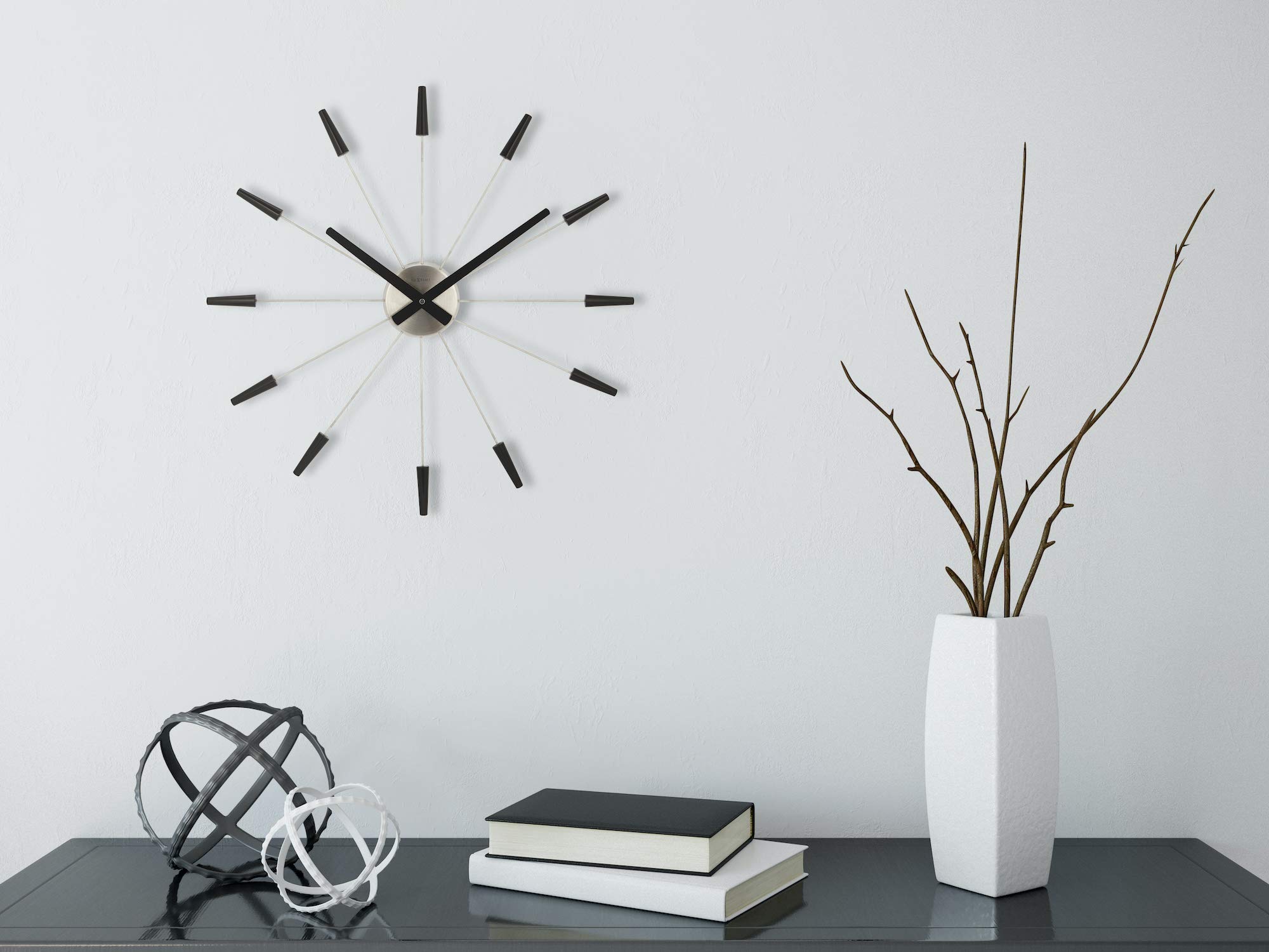 NeXtime Plug-In Wall Clock - Silver & Black Modern Design | Battery-Free Operation | Perfect for Living Room, Bedroom, Office & Kitchen Decor