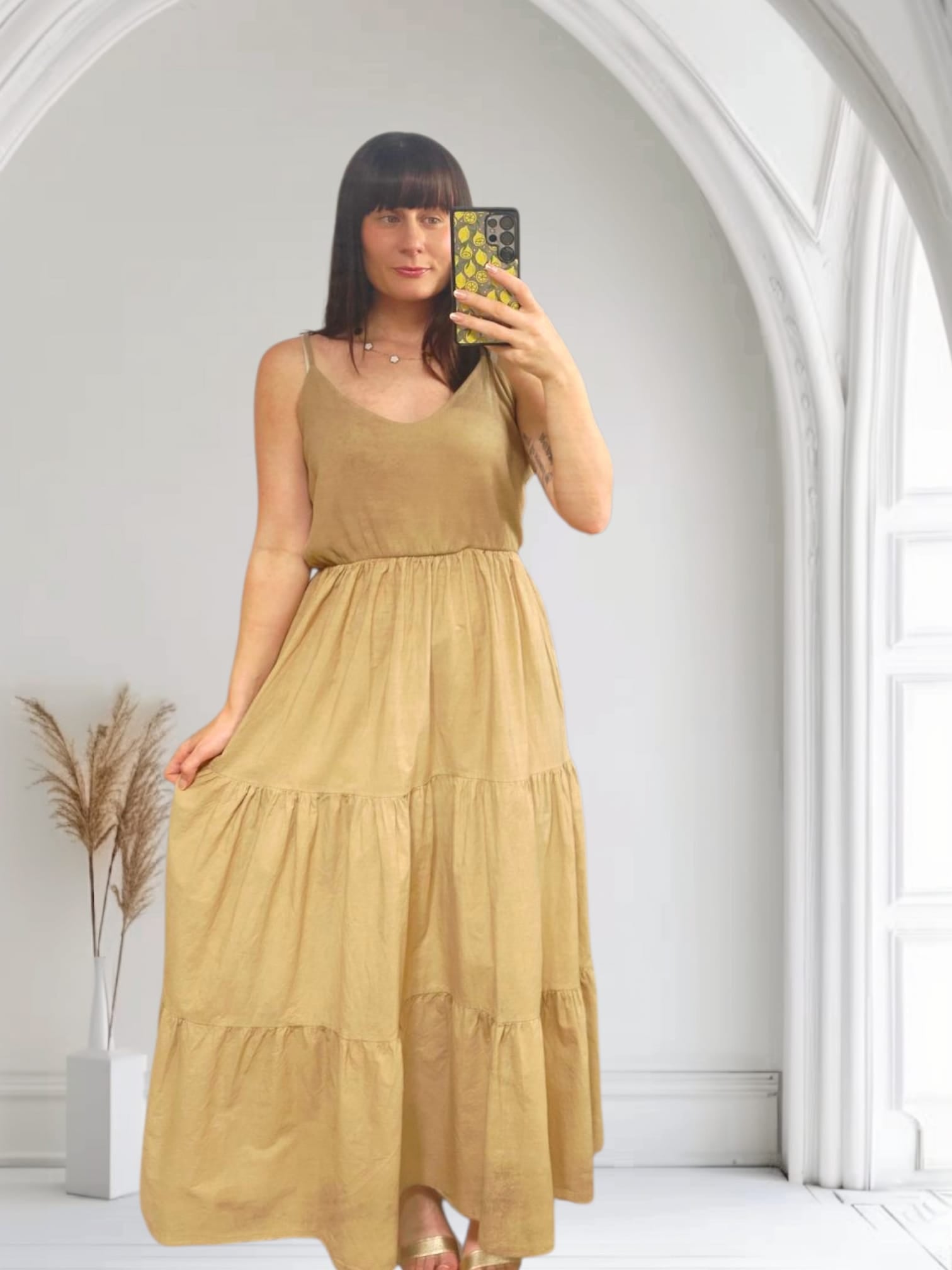 Dominique Tiered Dress in Golden Sands - Flowy Summer Maxi Dress for Beach, Wedding & Vacation | Women's Boho Chic Fashion