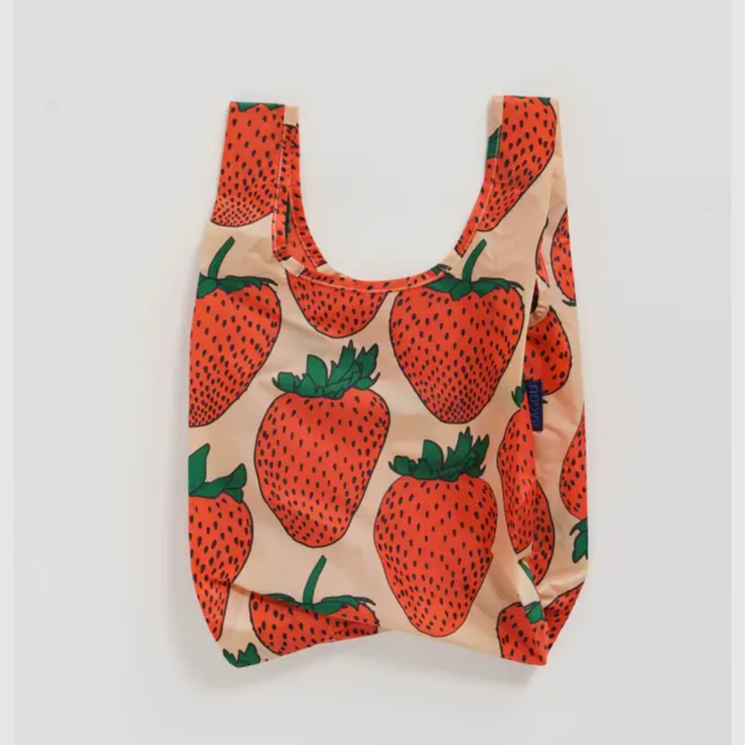 Strawberry Print Baby Baggu - Cute & Lightweight Reusable Shopping Tote for Infants | Perfect for Groceries, Diaper Bag & Nursery Essentials
