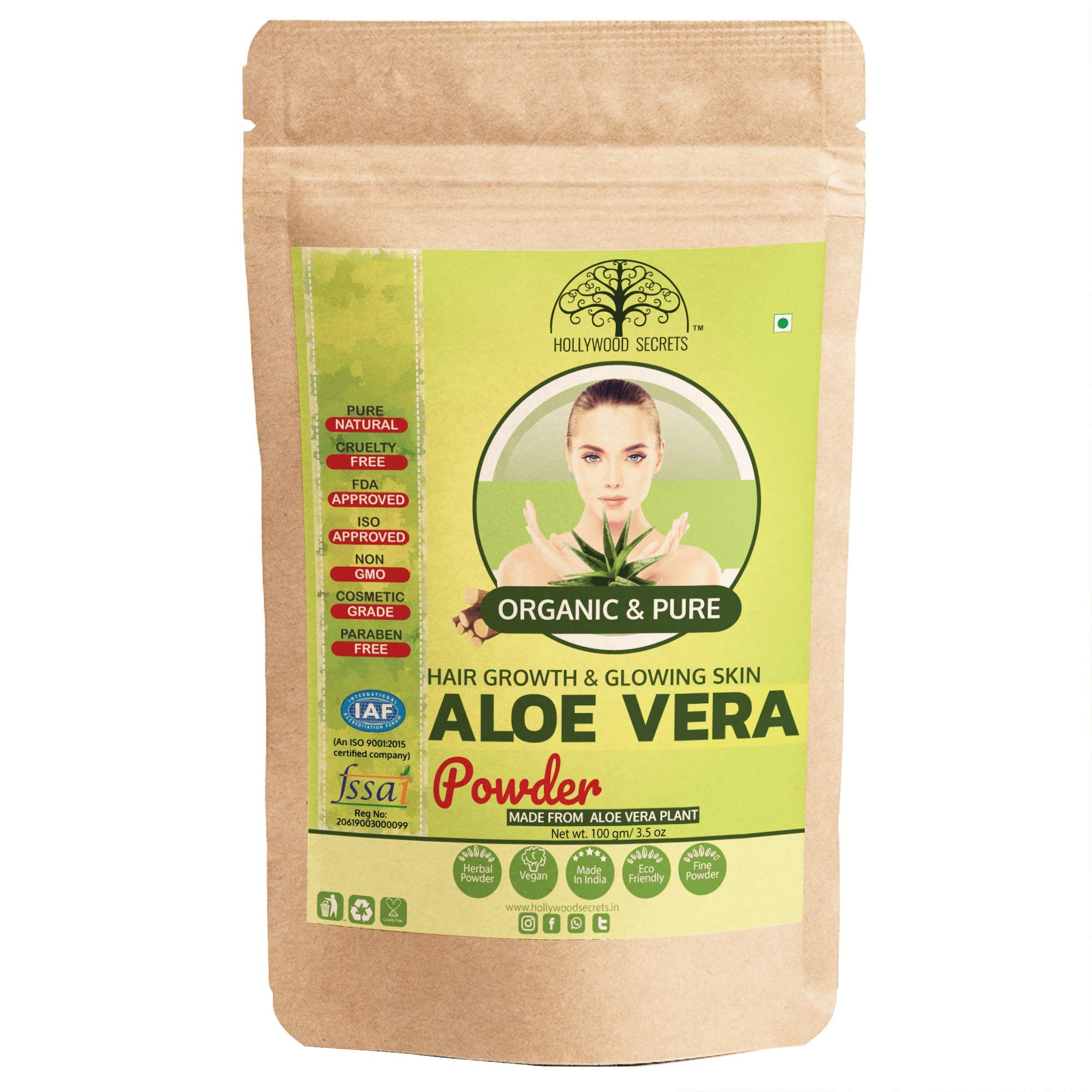 100% Organic Aloe Vera Powder for Skin & Hair Care | Anti-Hairfall & Oil Control Treatment | Hollywood Secrets Beauty Solution | Face Mask & Hair Growth Scenarios