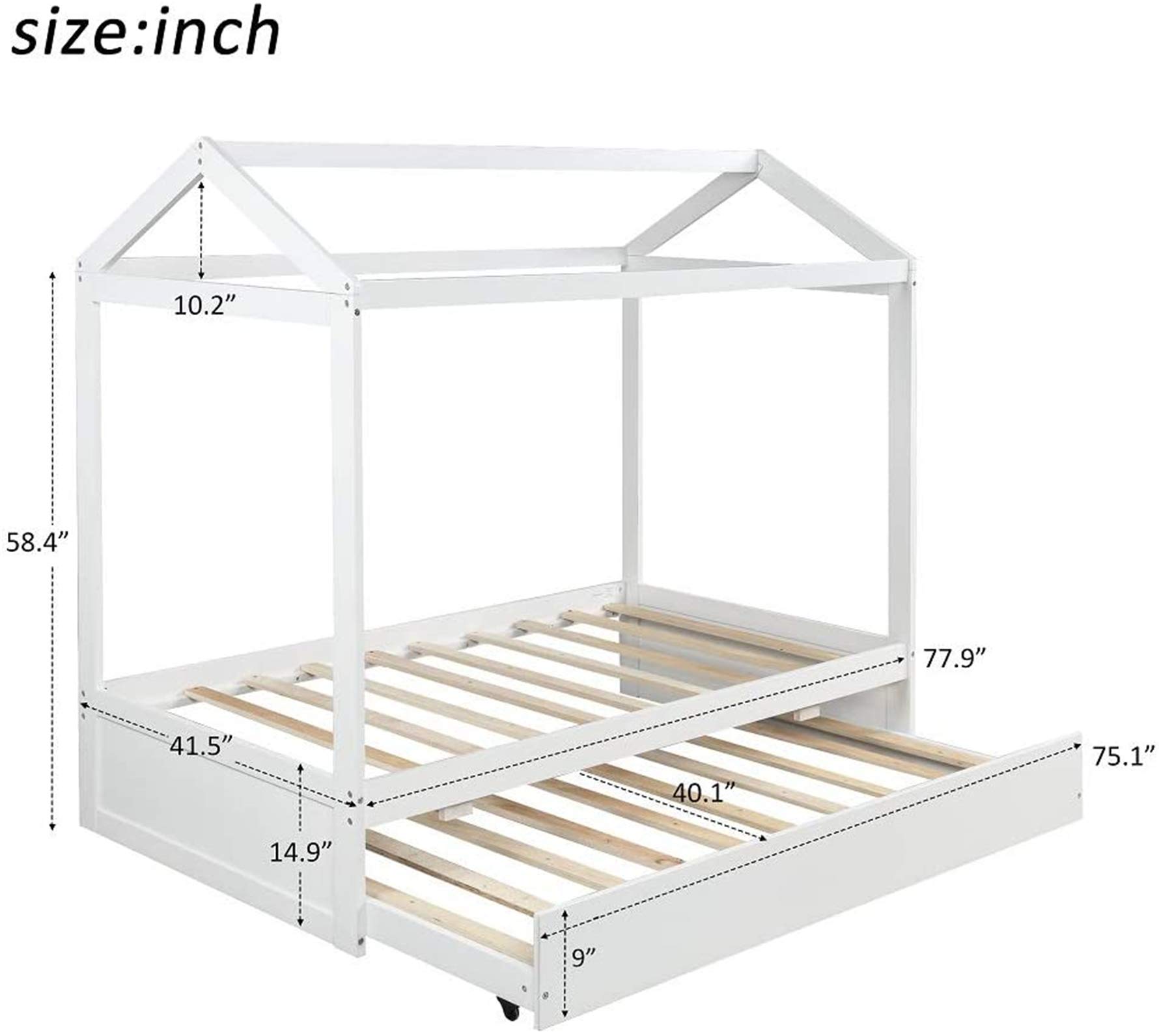 Harper & Bright Designs Twin Size House Bed Frame with Trundle - Kids Daybed with Roof Design, No Box Spring Needed - Perfect for Bedrooms, Playrooms & Sleepovers