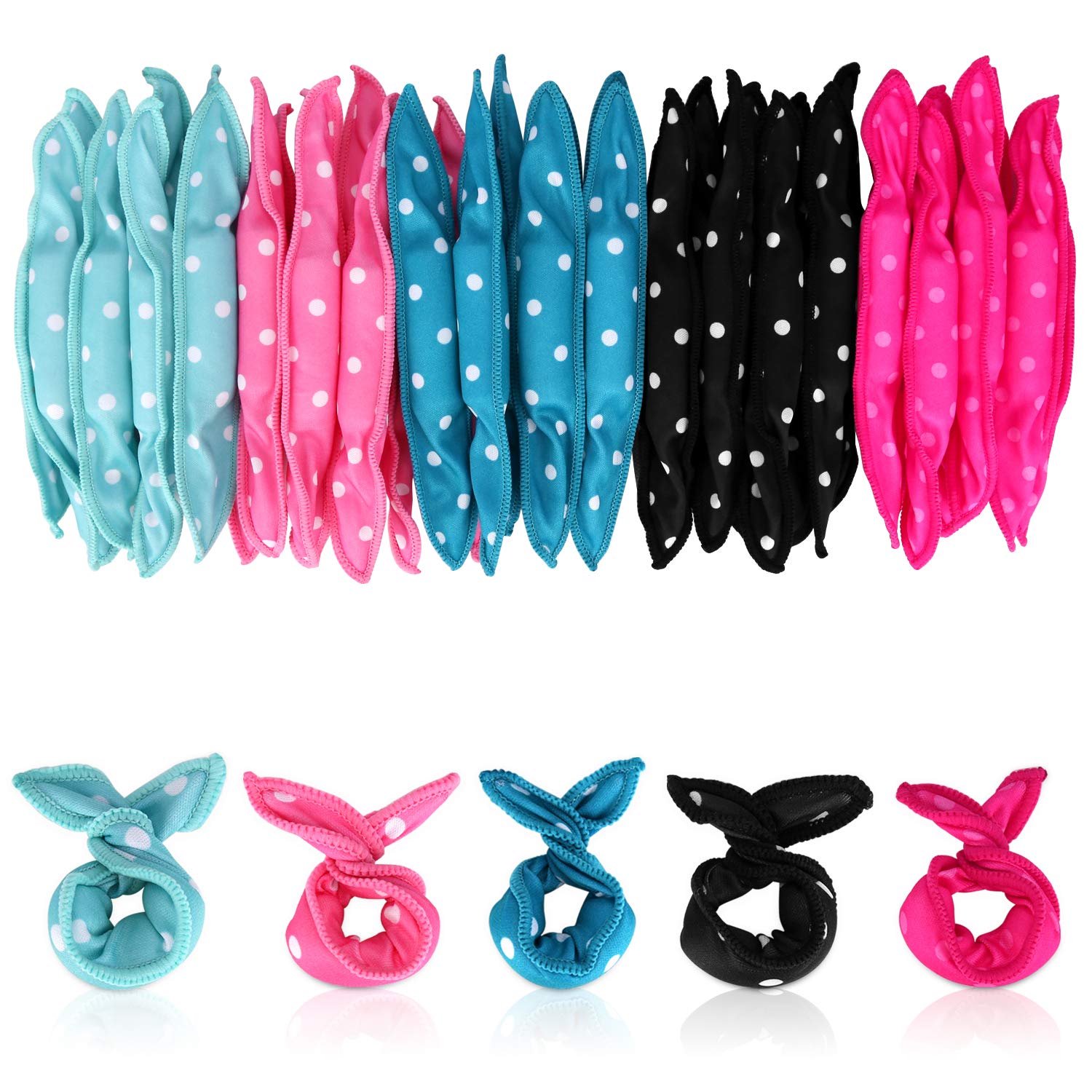 40pcs No Heat Hair Rollers for Long Hair - Sleep in Curlers DIY Set (5 Colors) | Soft Sponge Rollers for Overnight Curls, Beach Waves & Salon Style at Home