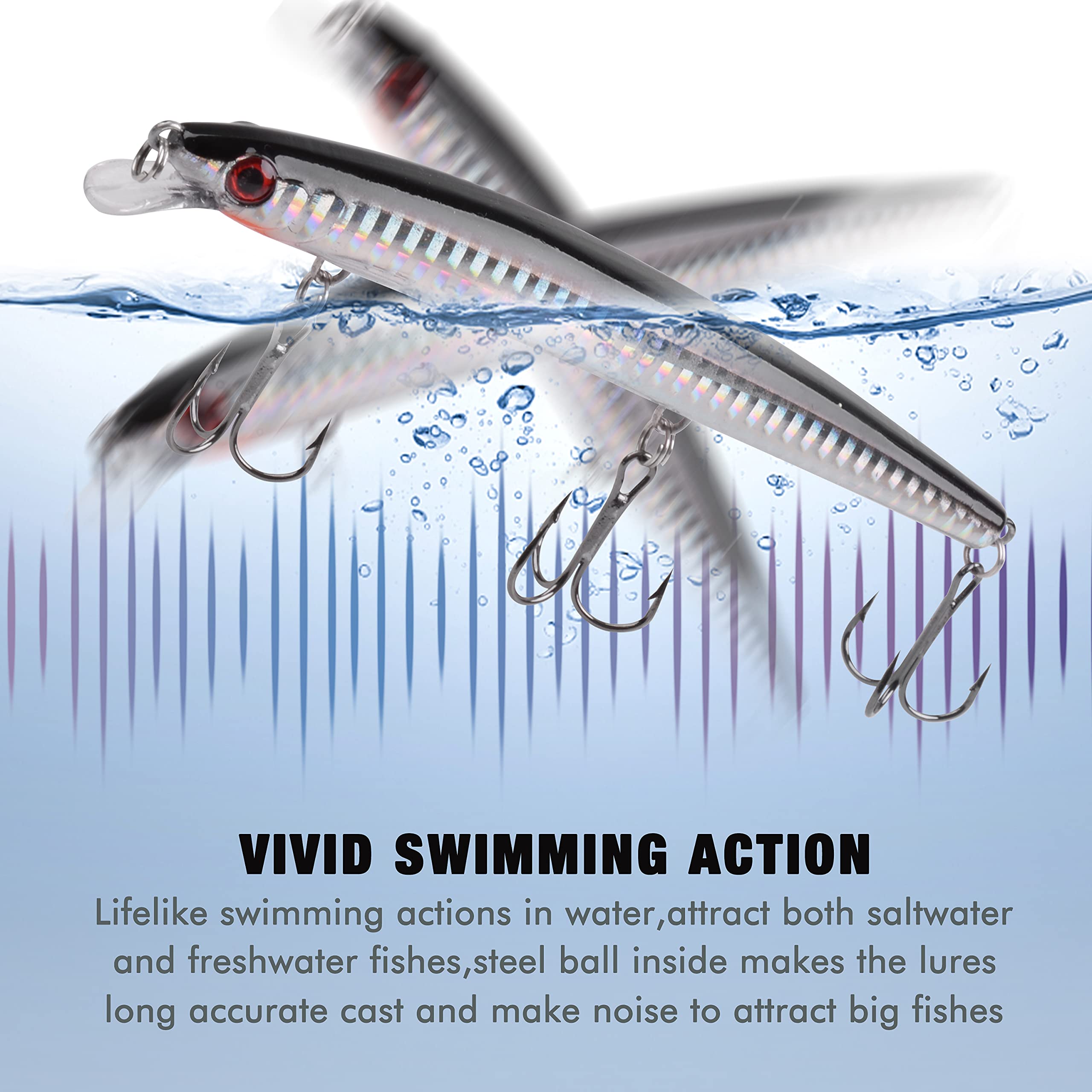 Saltwater Fishing Lures Kit - Surf Fishing Striper Lures, Deep Diving Jerkbait & Topwater Popper Plugs Set for Bass, Trout | Inshore & Offshore Ocean Fishing Gear for Deep Sea Angling (Great for Beach, Pier, and Boat Fishing Adventures)
