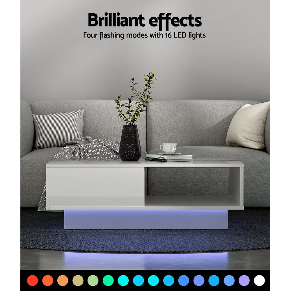 Artiss Modern LED Coffee Table with Adjustable Lights - White - Perfect for Living Room, Bedroom, and Office Decor