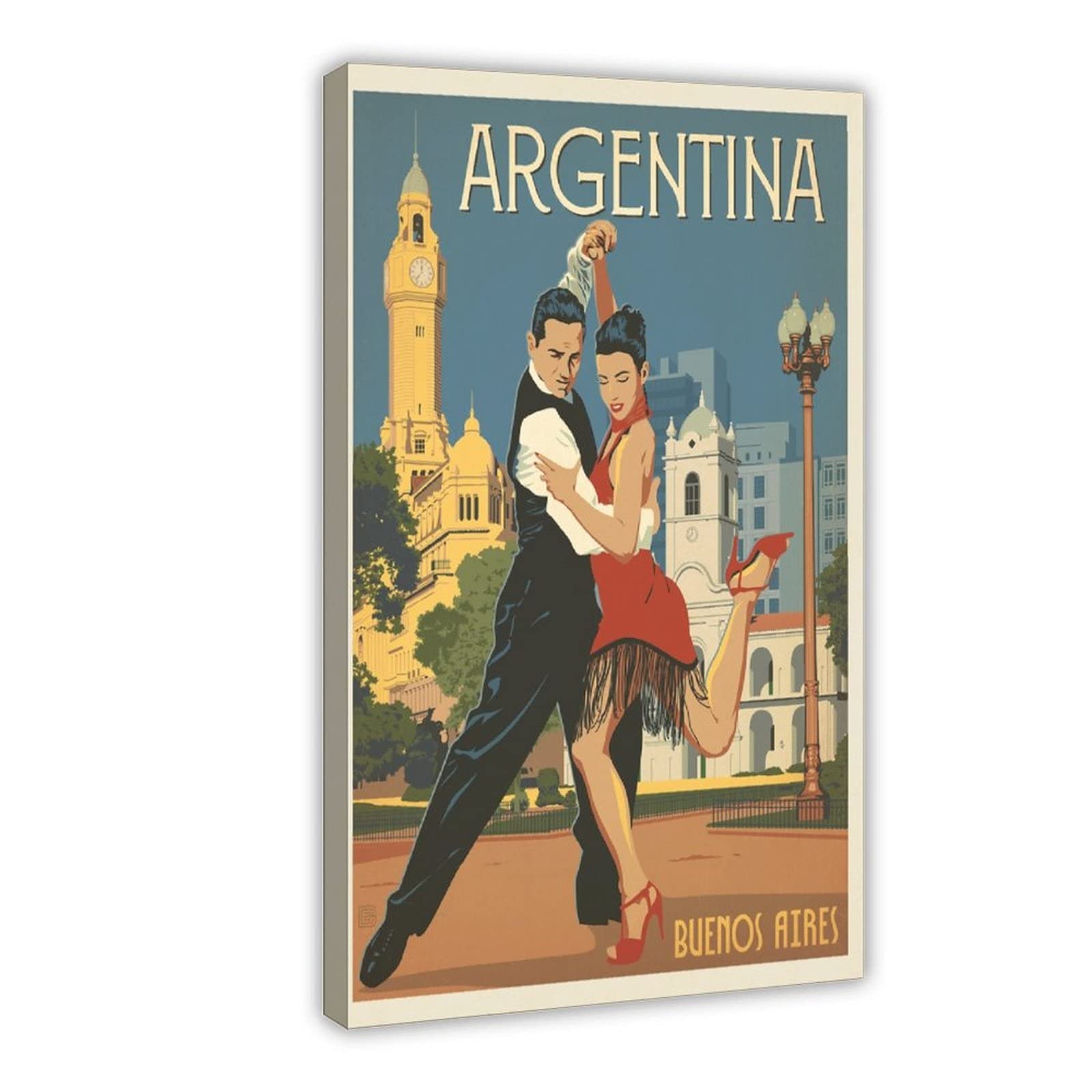 Vintage Retro Travel Poster Argentina Buenos Aires - 24x36 Inch (60x90cm) Canvas Wall Art for Bedroom, Office & Living Room Decor - Perfect Gift for Travel Lovers & Home Decoration - Ideal for Sports Bars, Travel Agencies & Themed Rooms