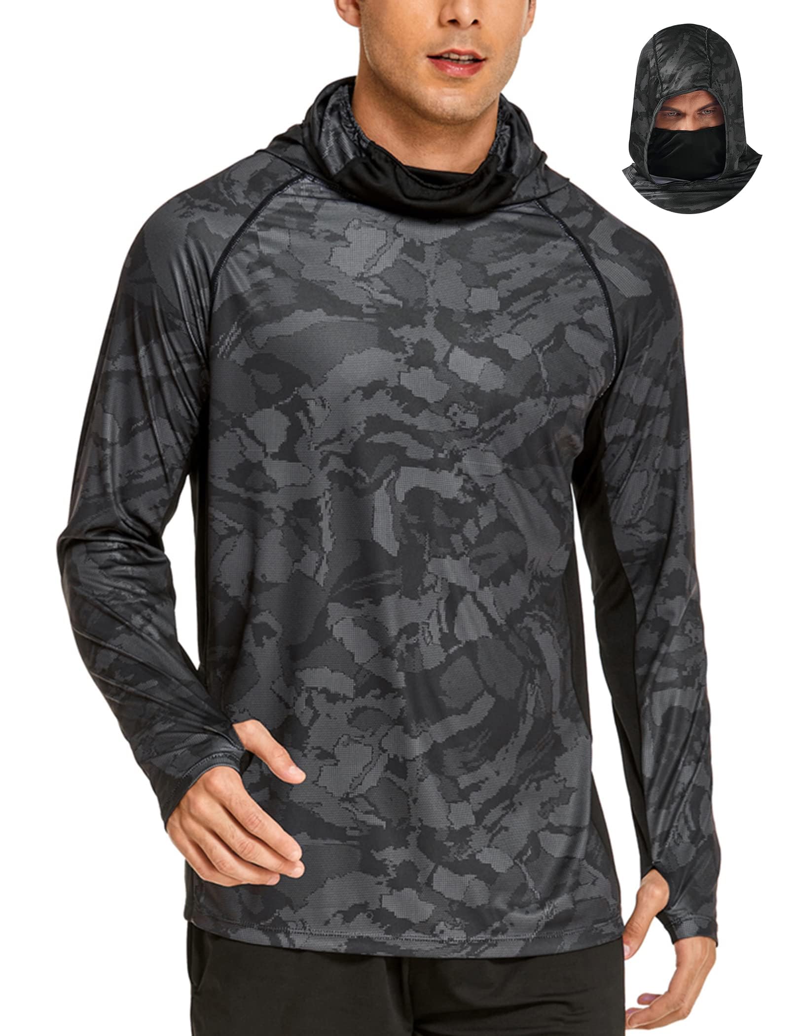 COOrun UPF 50 Men's Hooded Sun Shirt - Fishing & Hiking Rash Guard for Outdoor Sports