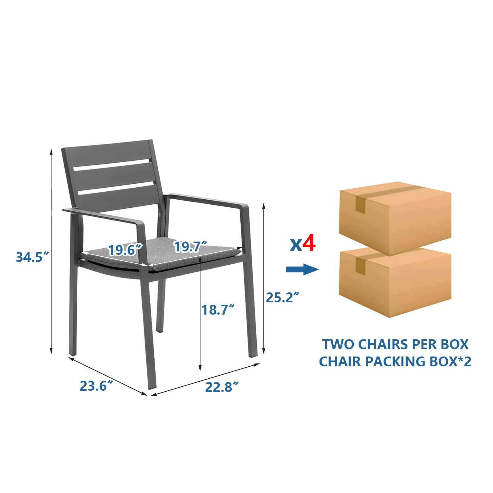 **4-Piece Patio Dining Chairs Set - Stackable Outdoor Chairs with Aluminum Frame & Wide Seats - Grey Backyard & Garden Furniture for Dining, Lounging & Entertaining**
