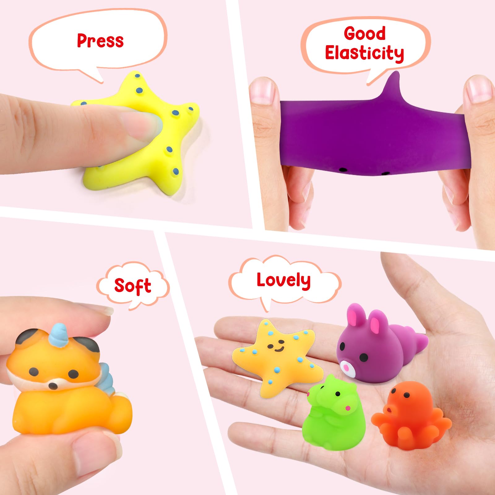 28 Pack Kawaii Mochi Squishies - Valentine Stress Relief Toys for Kids, Party Favors & Classroom Gifts