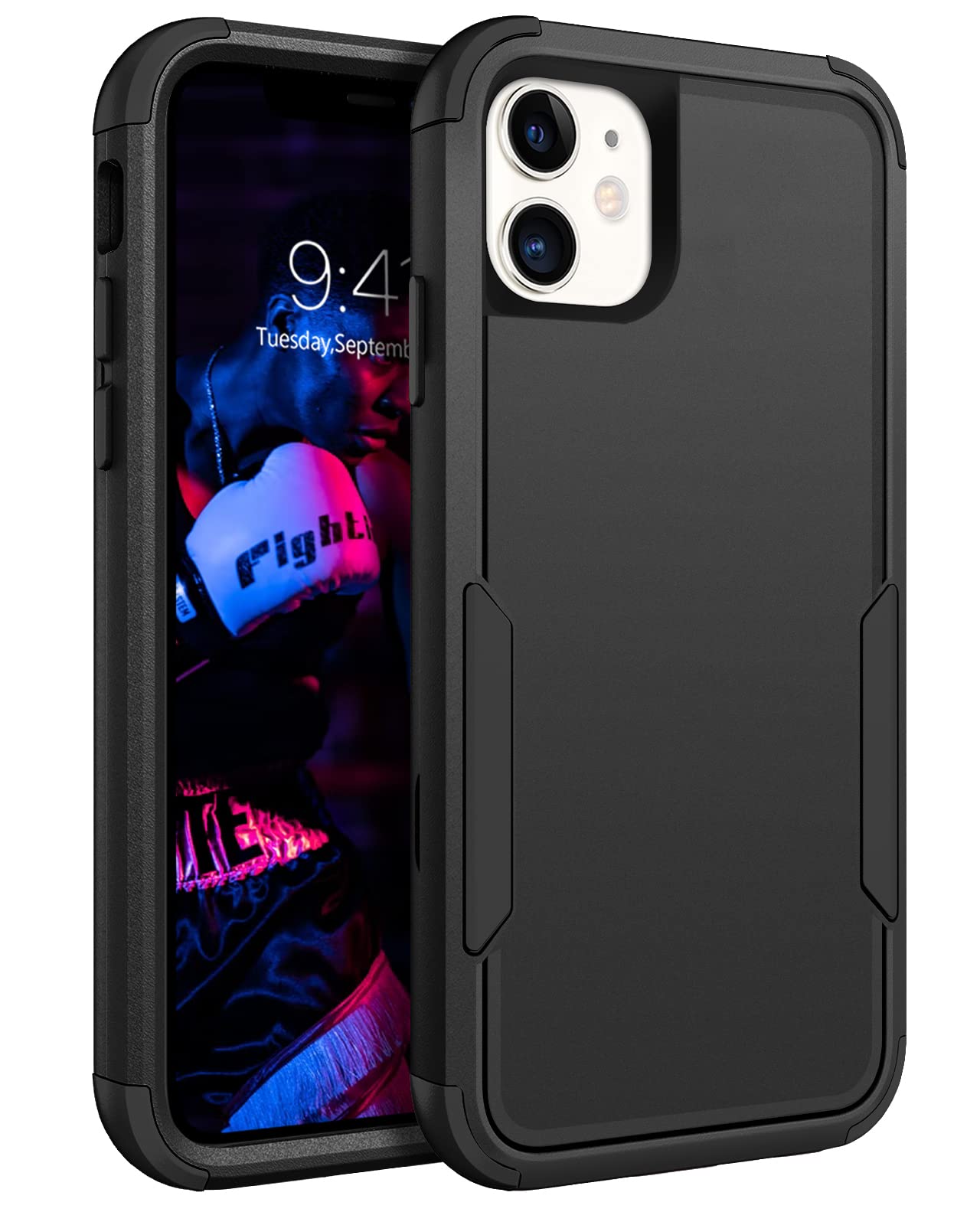 Telaso iPhone 11 Case - Heavy Duty 3-Layer Hybrid Protection (Hard PC + Soft TPU) Shockproof Rugged Cover for Apple iPhone 11 - Perfect for Women & Girls - Black | Ideal for Outdoor, Work & Daily Use