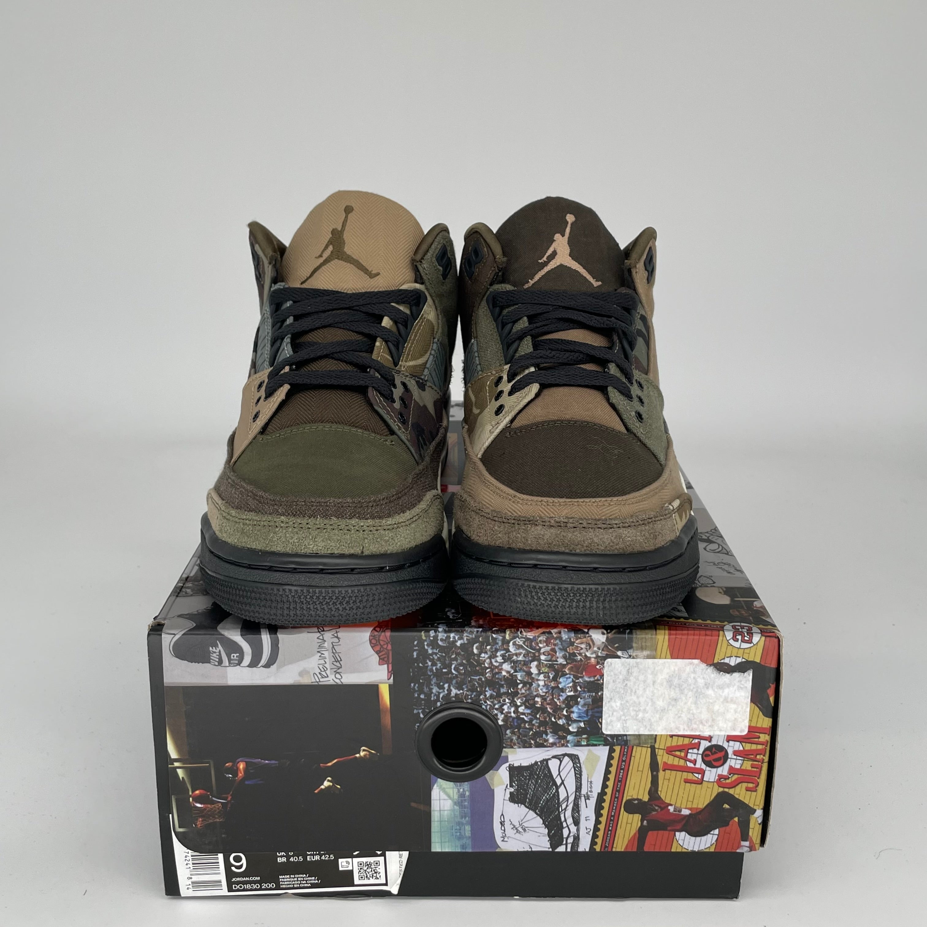 Original Air Jordan 3 Patchwork Camo Sneakers - Size 9 (DO1830-200) - Retro Basketball Shoes for Men, Streetwear & Casual Fashion