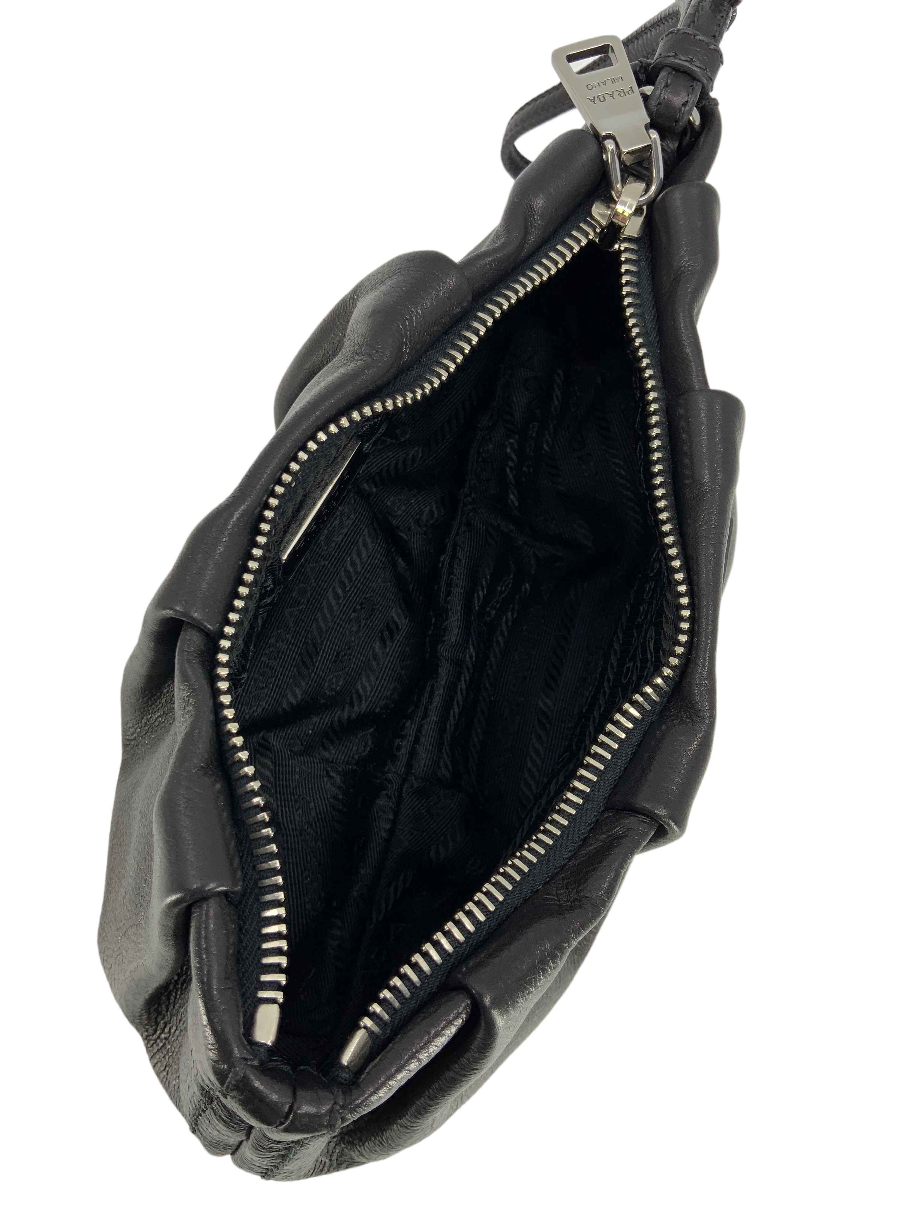Prada Zip Top Pleated Leather Wristlet - Luxury Designer Handbag for Women | Perfect for Parties, Weddings & Evening Events