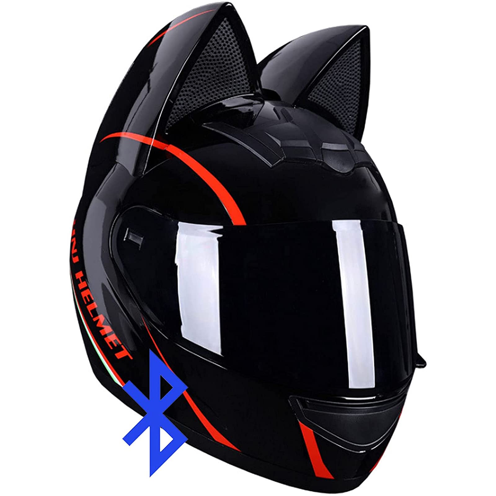 Cool Cat Personalized Bluetooth Motorcycle Helmet with Cat Ears - DOT/ECE Approved Full Face Flip-Up Helmet for Men & Women - All-Season Motocross Racing Helmet for Urban Commuting & Adventure Riding