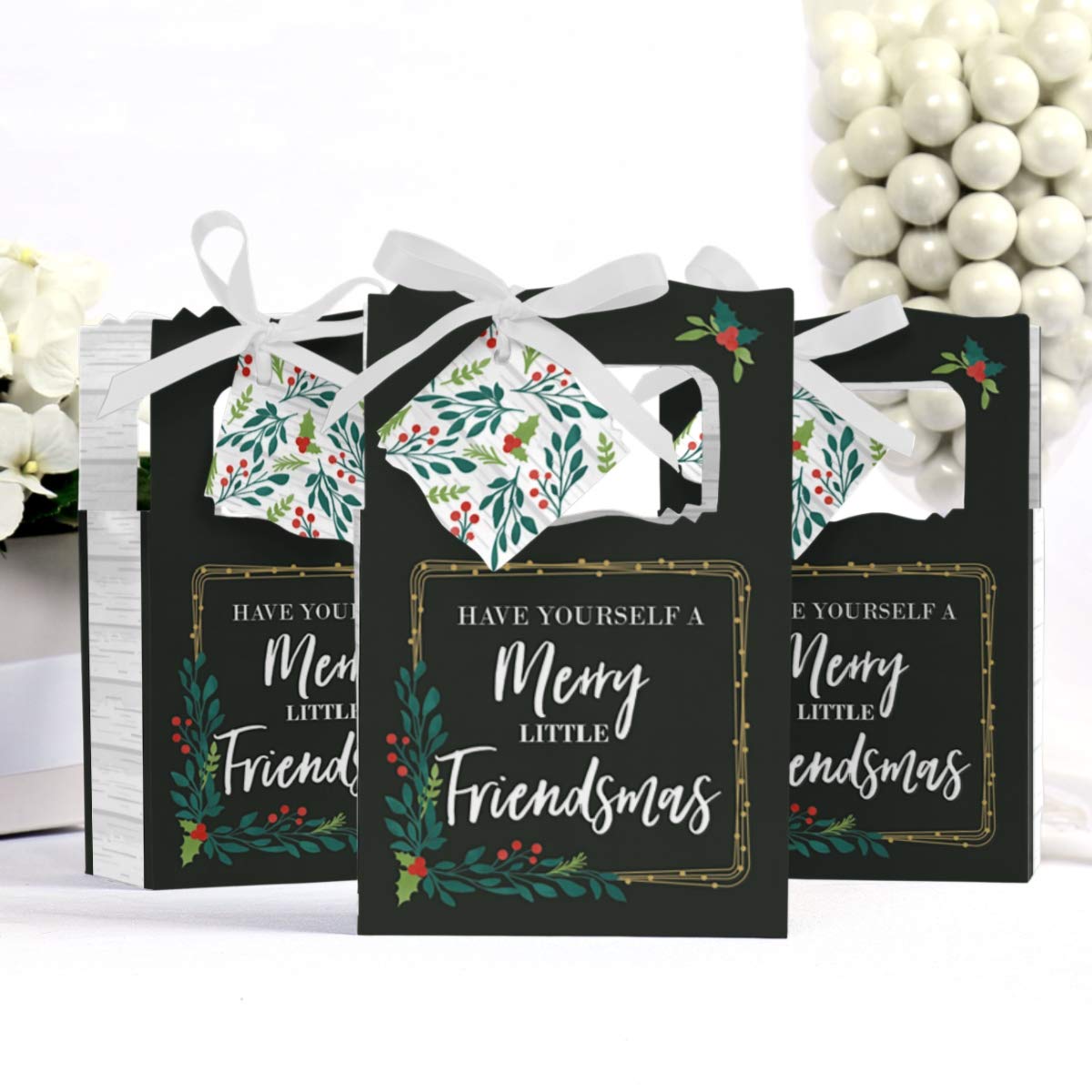 Rustic Merry Friendsmas Christmas Party Favor Boxes - Set of 12 - Perfect for Holiday Celebrations, Gift Exchanges & Festive Gatherings