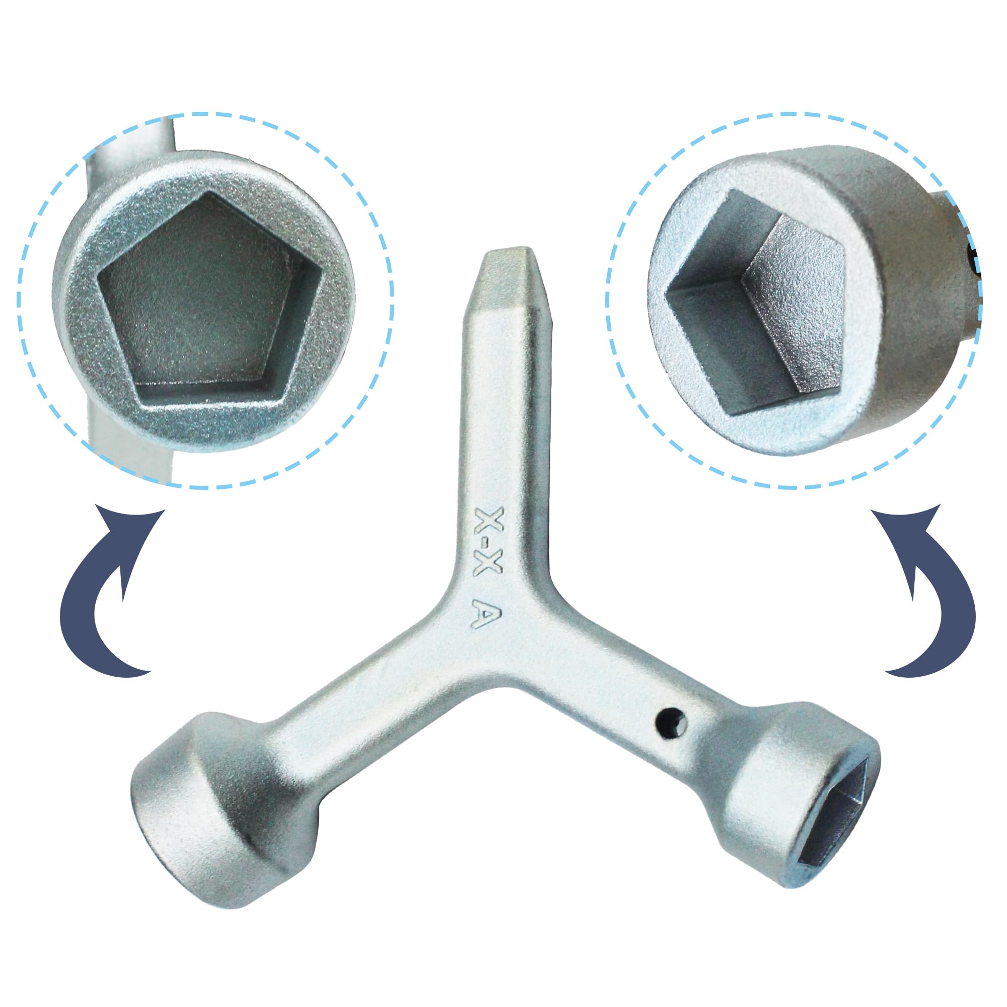 MKF2 Triangular Curb Box Wrench - Water Meter Key & Electric Box Opener Tool (Silver) - Opens Meter Pit Lids, Curb Box Lids & Utility Access Covers - Perfect for Plumbing, Water Service & Utility Maintenance