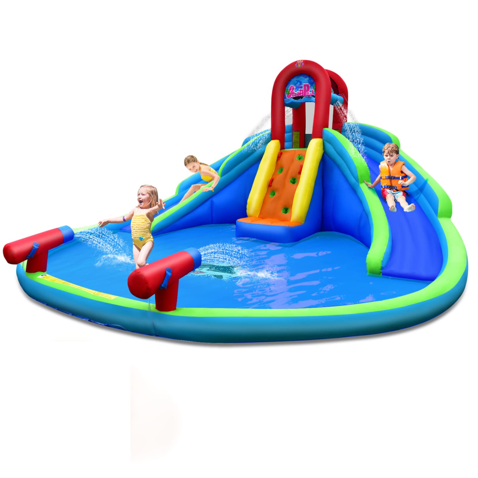 HONEY JOY Inflatable Water Slides for Kids - Bounce House with Long Slides, Climbing Wall, Splash Pool & Water Cannons | Backyard Water Park for Summer Fun | Perfect for Birthday Parties, Family Gatherings & Outdoor Play (Blower Not Included)