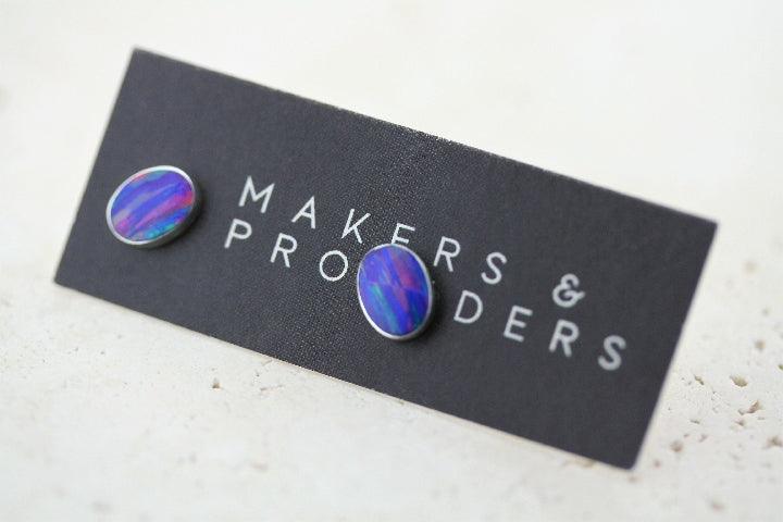 Opal Stud Earrings | Oval Grape Opal Gemstone Jewelry | Perfect for Weddings, Parties & Everyday Wear