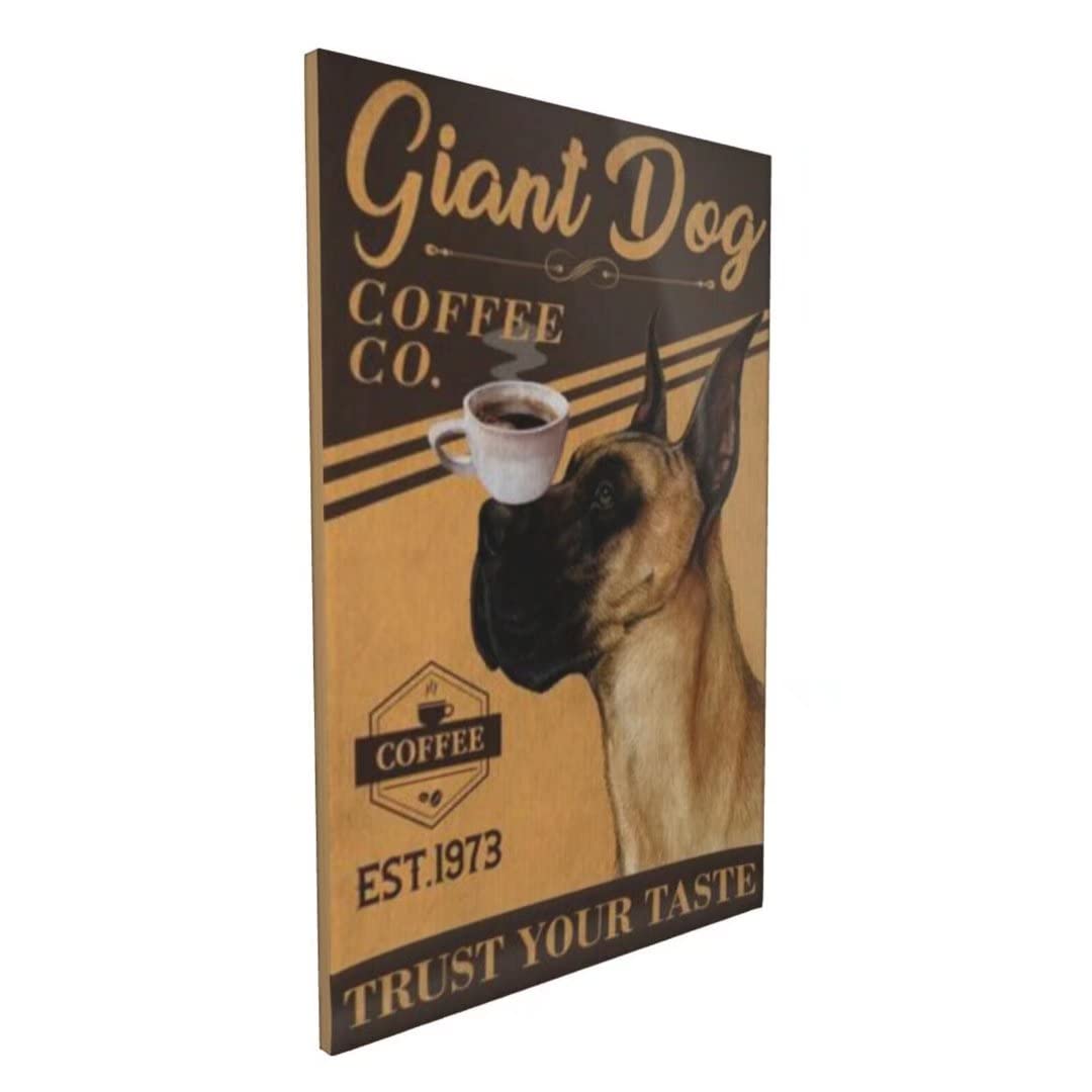 Vintage Giant Dog and Coffee Canvas Wall Art - Trust Your Taste, 16x24 Inch, Home Kitchen Bar Shop Cafe Decor - Perfect for Living Room, Bedroom, and Office Wall Decor