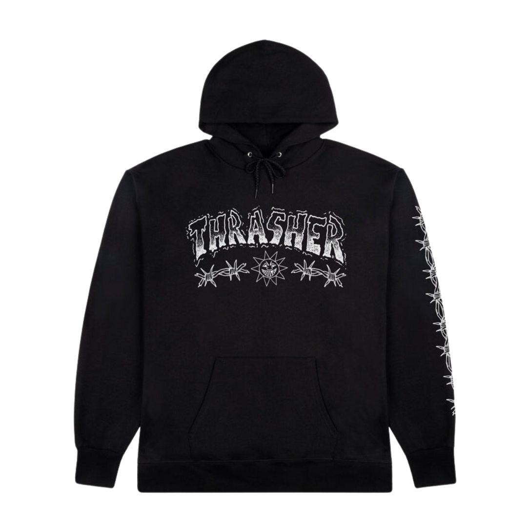 Thrasher Barbed Wire Hoodie for Men & Women - Black Skateboarding Hooded Sweatshirt - Streetwear Fashion for Skaters & Urban Style
