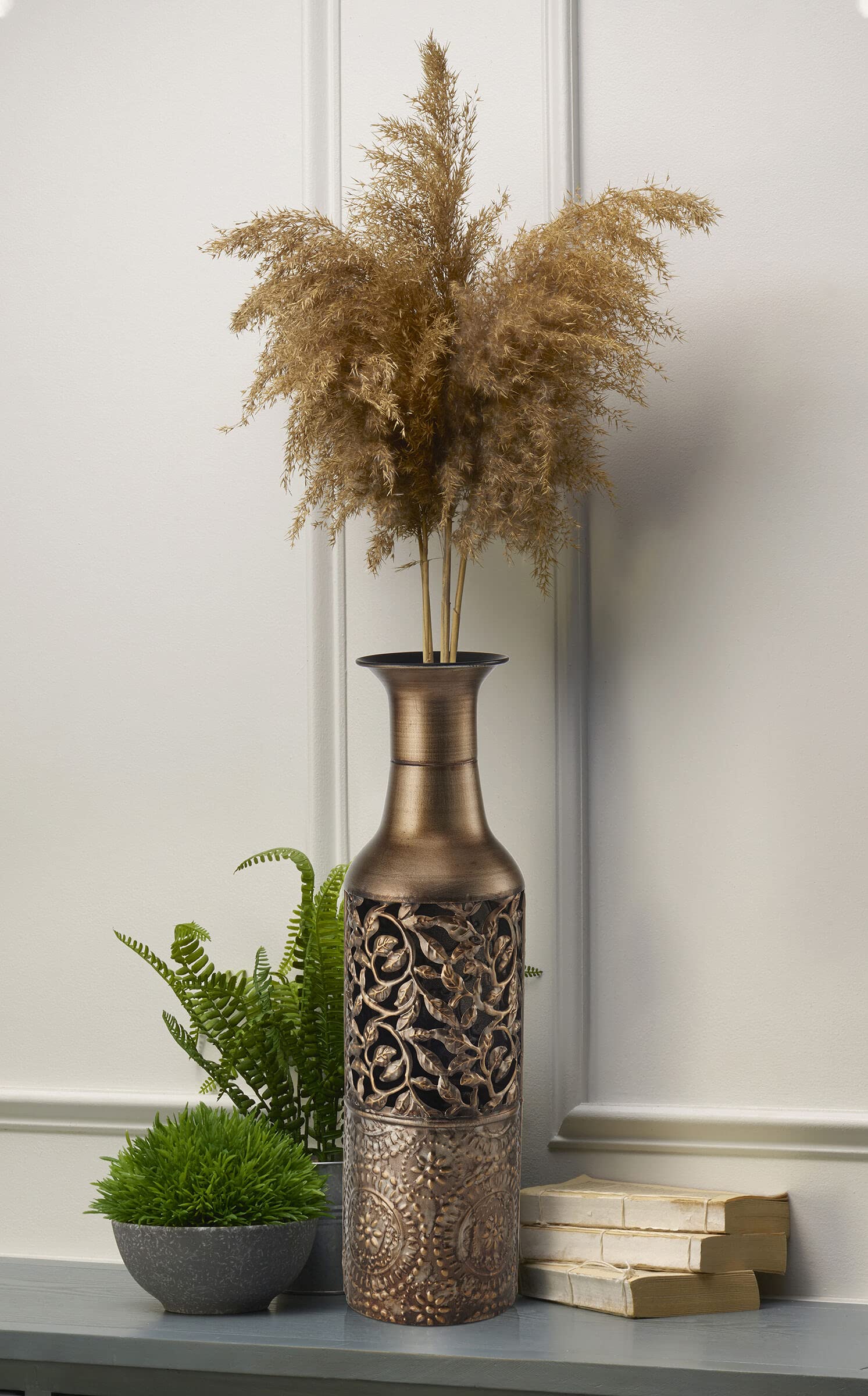 Elements 5181406 Embossed Decorative Metal Vase - 17 Inch Silver Flower Vase for Home Decor, Wedding Centerpiece & Luxury Table Decorations