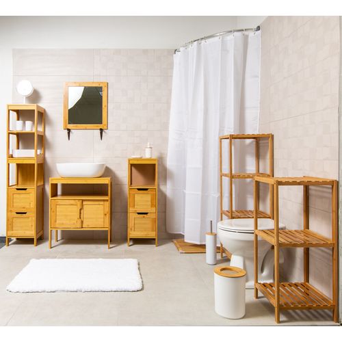 Stylish Bamboo Cabinet with Pull-Out Laundry Basket & Storage Shelf | Space-Saving Organizer for Bedroom, Bathroom, or Laundry Room