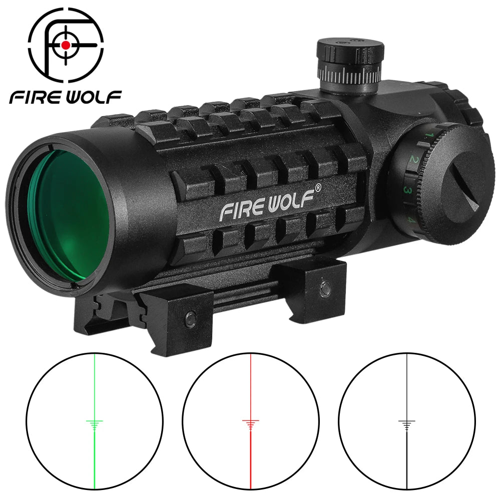 FIRE WOLF 3X28 Tactical Rifle Scope with Green & Red Dot Reticle - Universal 11/20mm Rail Mount for Hunting, Shooting & Outdoor Adventures | Holographic Sight for Precision Targeting in Low Light Conditions