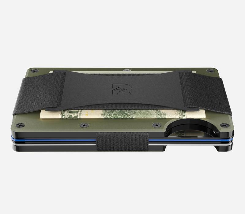 Slim Matte Olive Aluminum Minimalist Wallet with Cash Strap - Perfect for Everyday Carry & Travel Essentials