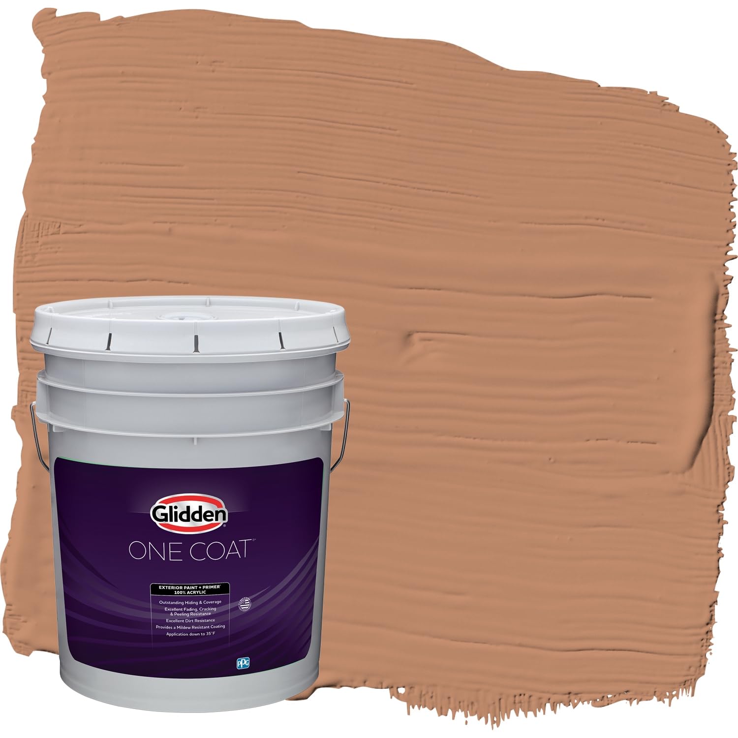 Glidden Exterior Paint and Primer in One - Brown/Honey Graham, Flat Finish, 5-Gallon Bucket | One-Coat Coverage for Long-Lasting Protection | Perfect for House Siding, Fences, and Outdoor Wood Surfaces