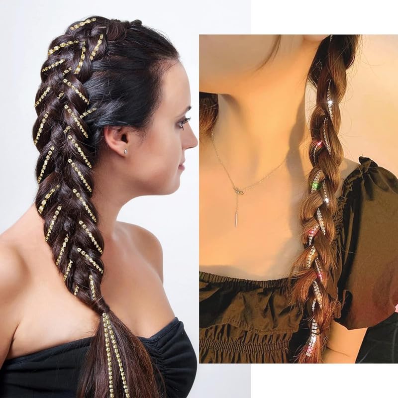 Chirography 4-Piece Sparkle Hair Chain for Girls - Rhinestone Hair Clips for Braiding & Styling - Silver & Gold Hair Extensions for Party, Wedding & Cosplay (2 Silver, 2 Gold) - Perfect for Special Occasions & Everyday Glam