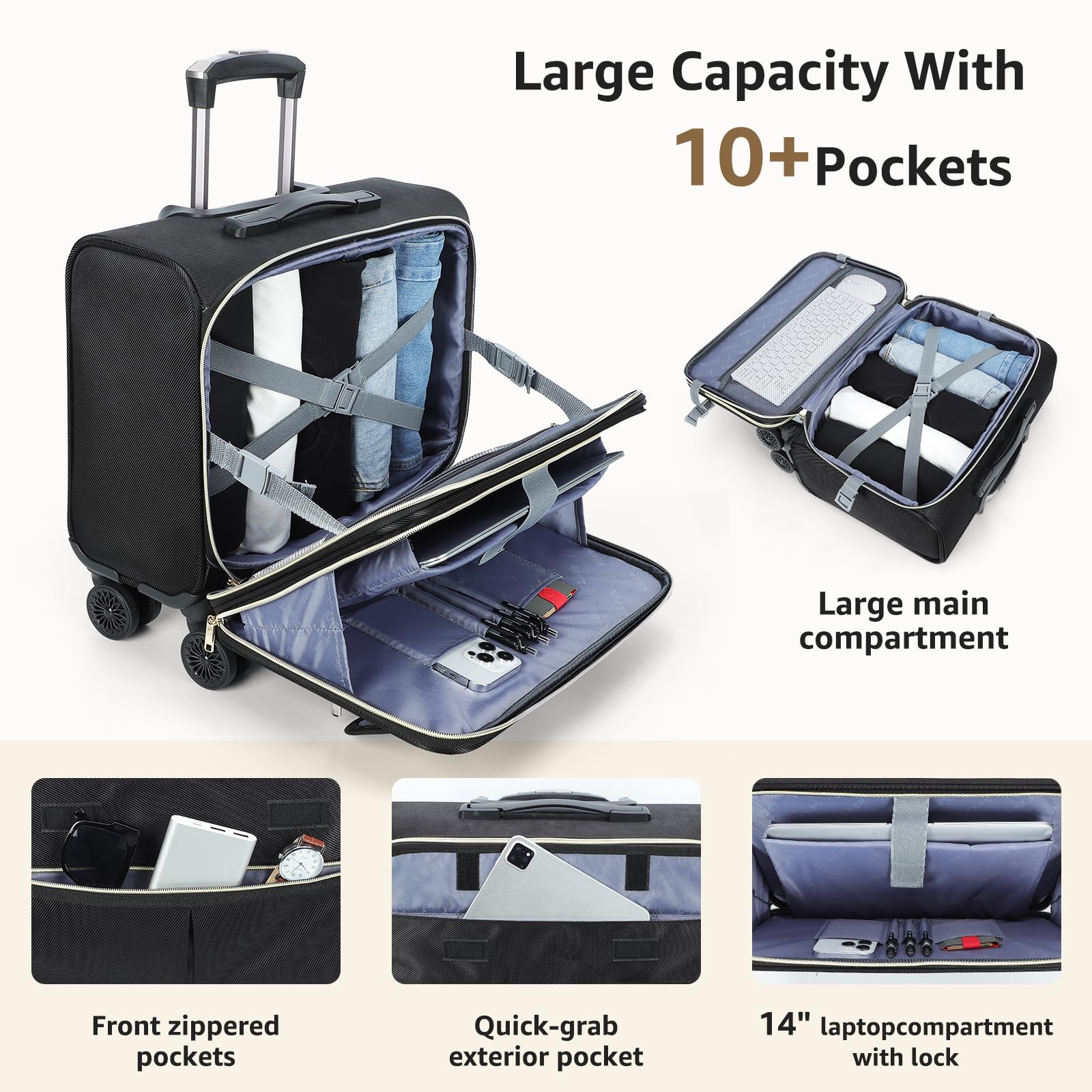 14 Inch Waterproof Rolling Laptop Briefcase - Wheeled Computer Bag for Business Travel | Durable Laptop Case for Men & Women (Black) | Perfect for Airports, Commuting & Office Use