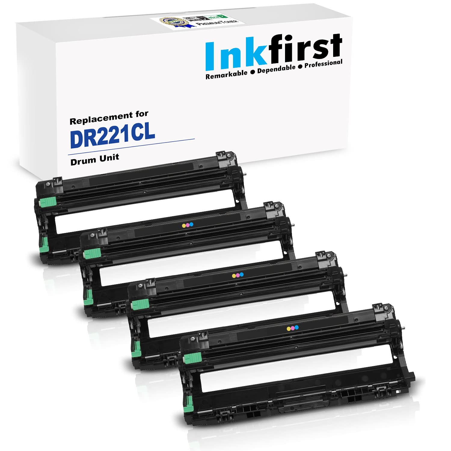 4-Pack Remanufactured Inkfirst® DR-221CL BK/C/M/Y Drum Units - Compatible with Brother DR221 (Black, Cyan, Magenta, Yellow) for MFC-9340CDW, HL-3170CDW, HL-3170CW, HL-3140CW, MFC-9130CW, MFC-9330CDW Printers - Ideal for Office & Home Printing Needs
