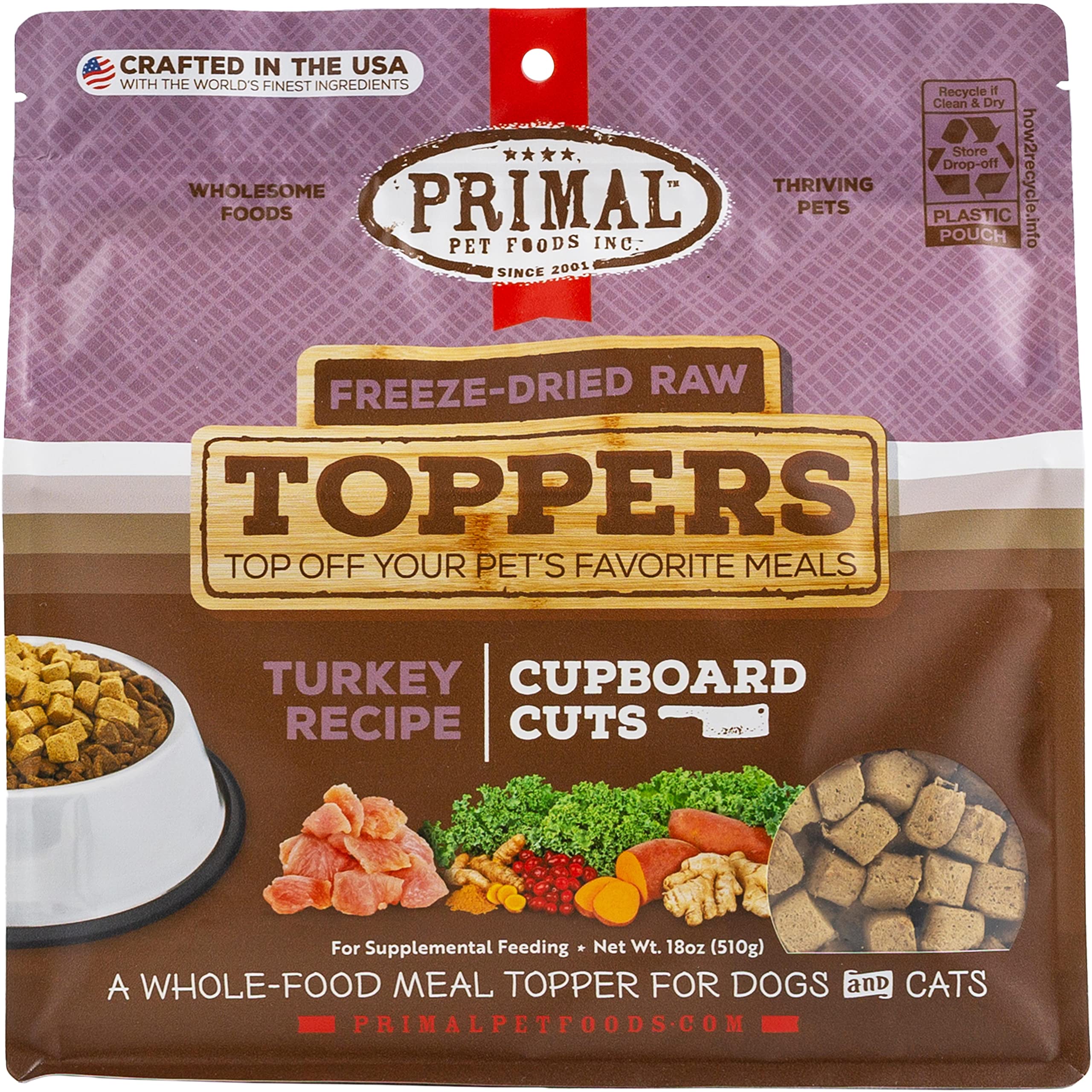 **Primal Freeze-Dried Turkey Dog & Cat Food Toppers - Grain-Free, Probiotic-Enriched Meal Mixers & Training Treats for Pets (18 oz) - Perfect for Picky Eaters & Digestive Health**