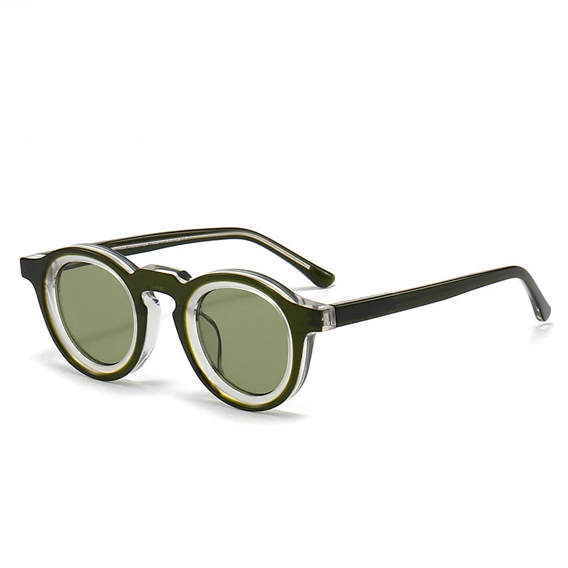 Stylish Black Unisex Acetate Round Sunglasses with Full Rim - Perfect for Outdoor Activities, Beach Vacations & Driving - Model 442741